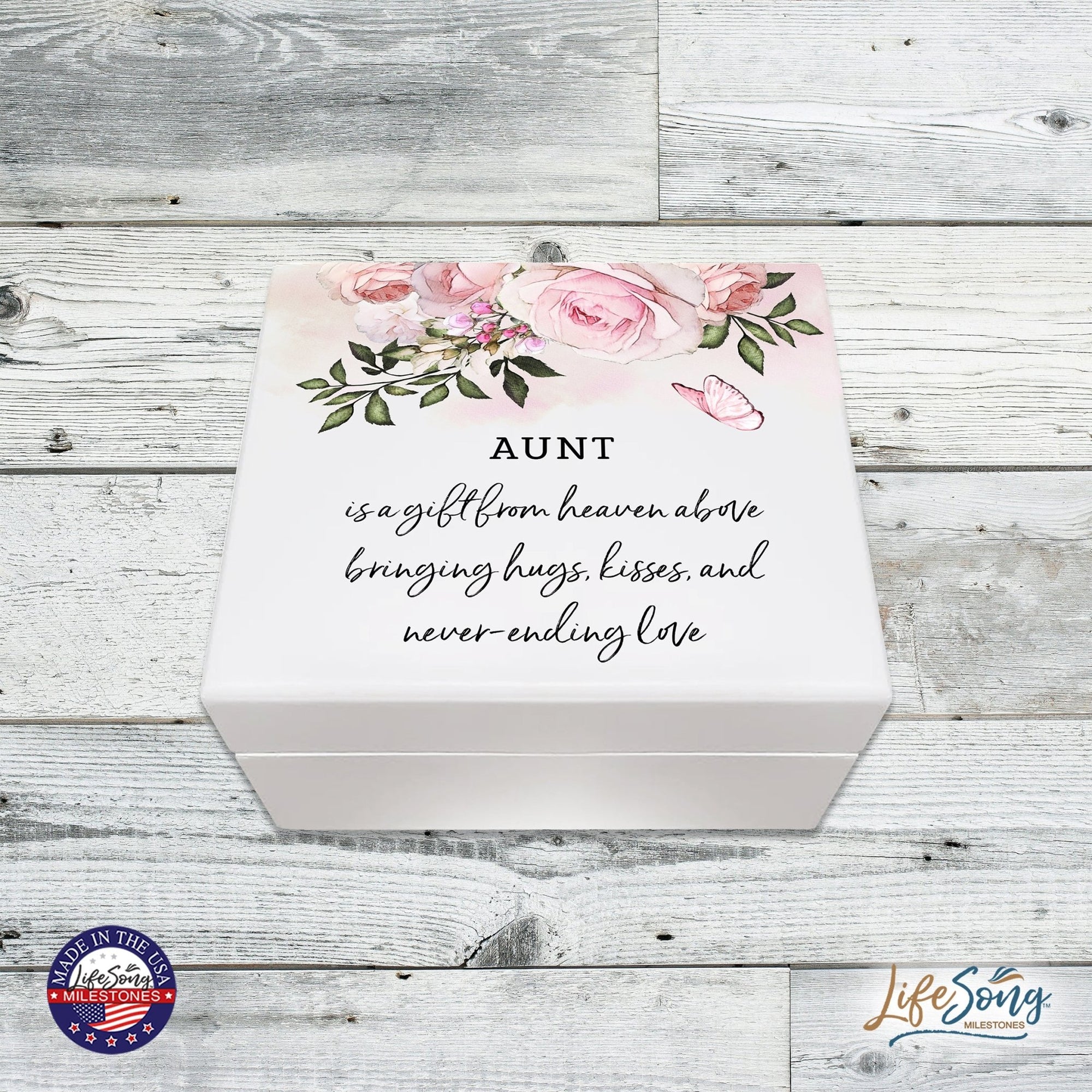 Modern Inspirational White Jewelry Keepsake Box for Aunt 6x5.5in - A Gift From Heaven - LifeSong Milestones