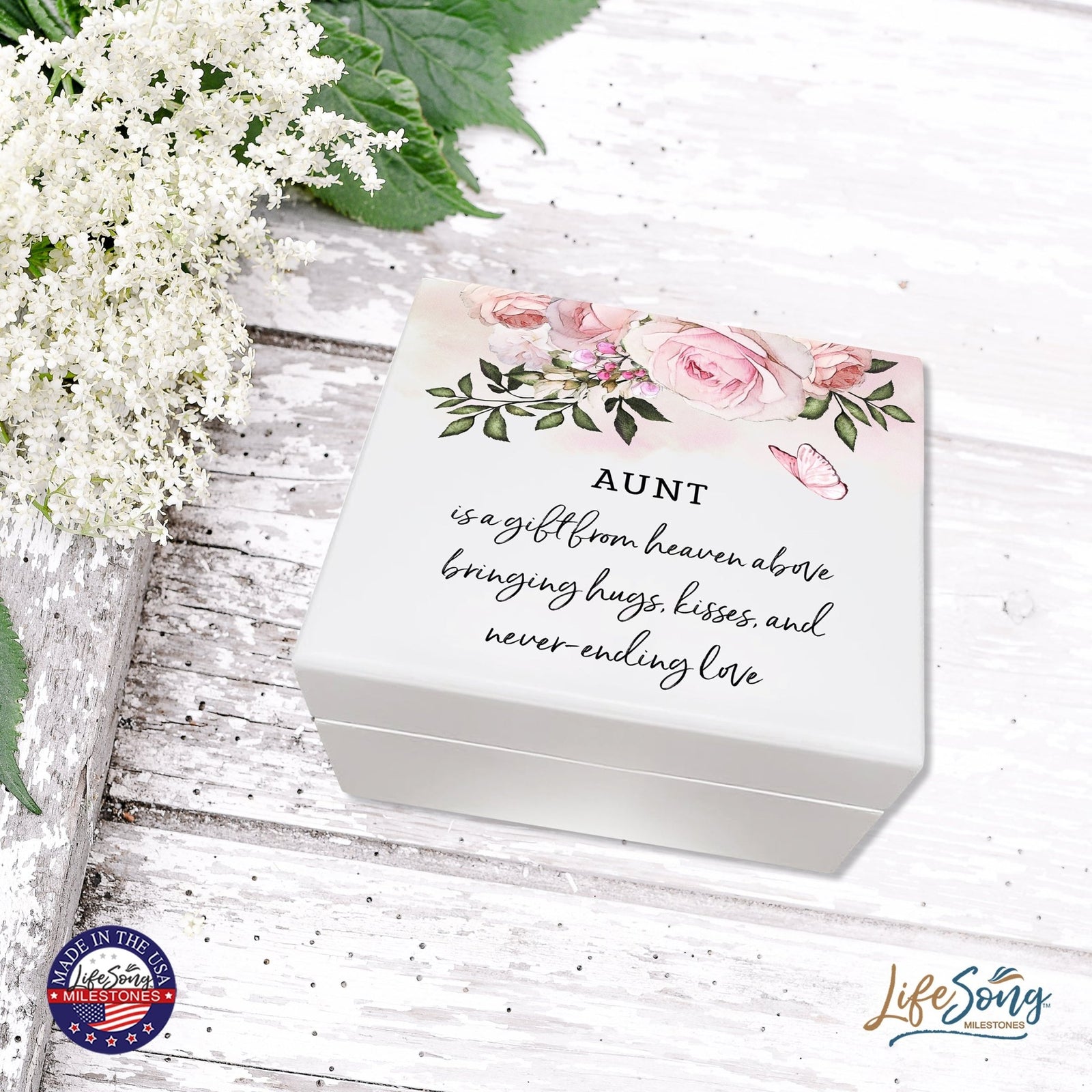 Modern Inspirational White Jewelry Keepsake Box for Aunt 6x5.5in - A Gift From Heaven - LifeSong Milestones