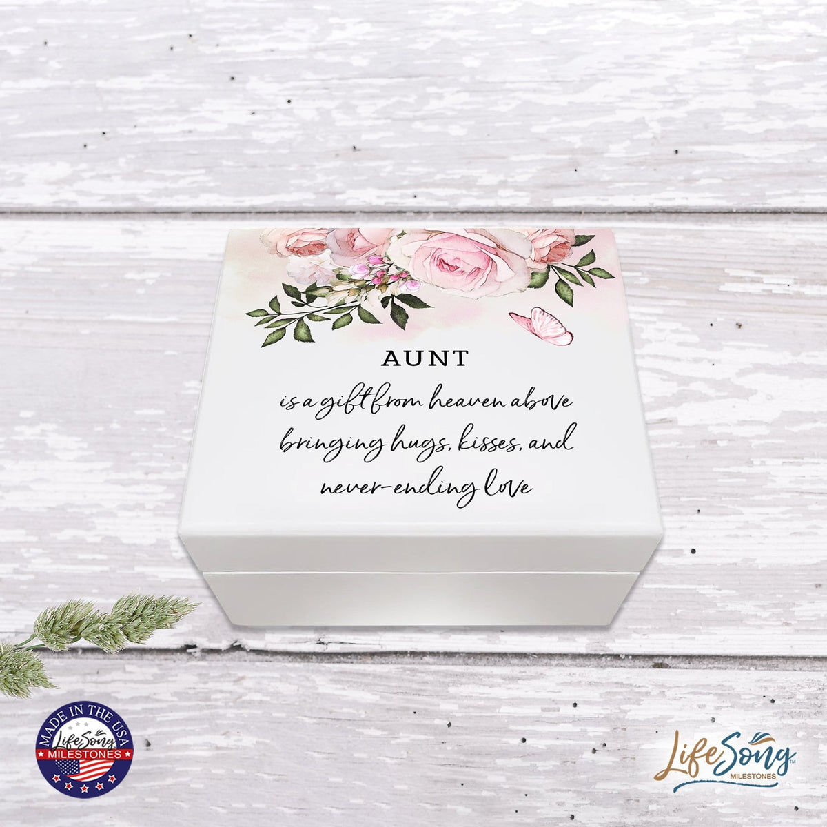 Modern Inspirational White Jewelry Keepsake Box for Aunt 6x5.5in - A Gift From Heaven - LifeSong Milestones