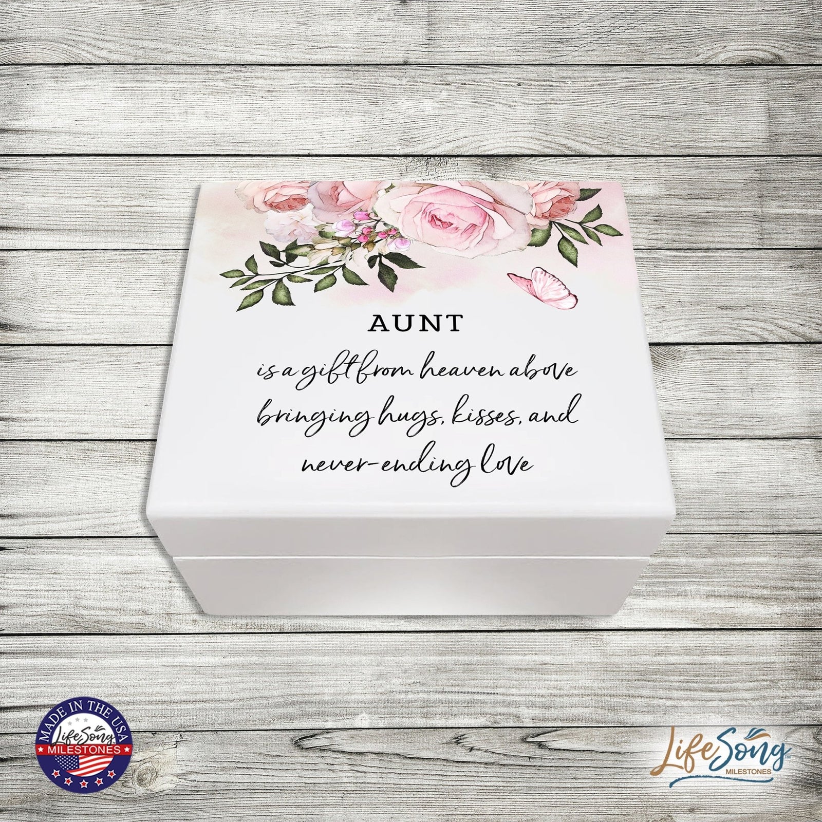 Modern Inspirational White Jewelry Keepsake Box for Aunt 6x5.5in - A Gift From Heaven - LifeSong Milestones