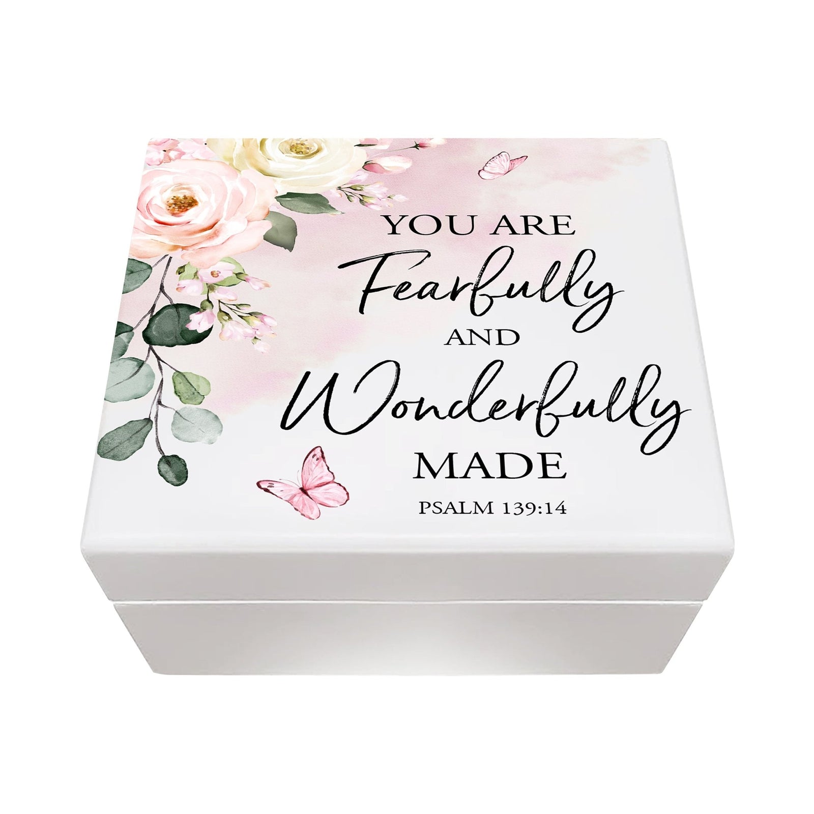 Modern Inspirational White Jewelry Keepsake Box for Children 6x5.5 - Fearfully and Wonderfully Made - LifeSong Milestones