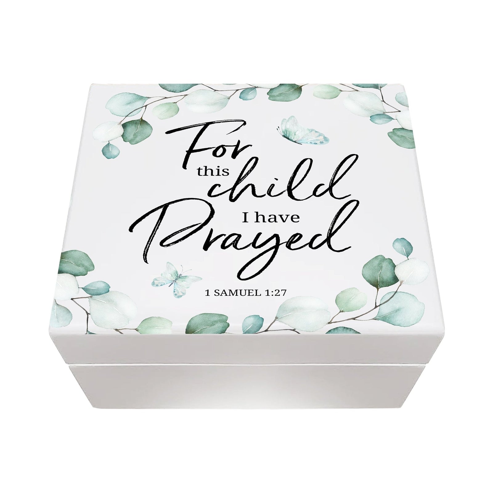 Modern Inspirational White Jewelry Keepsake Box for Children 6x5.5 - For This Child I Have Prayed - LifeSong Milestones