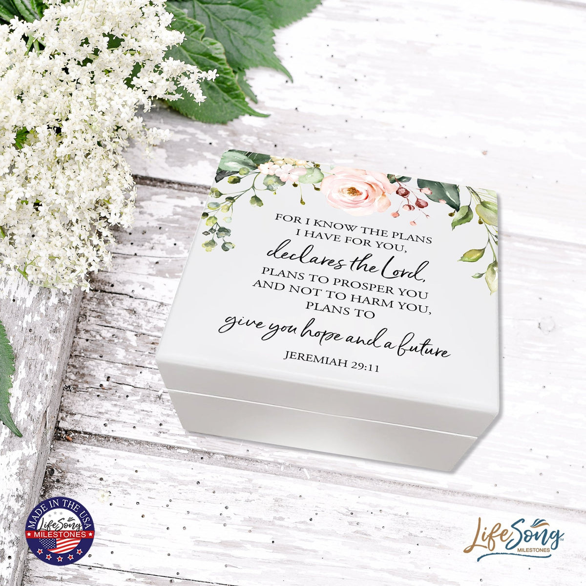 Modern Inspirational White Jewelry Keepsake Box for Children 6x5.5 - Give You Hope - LifeSong Milestones