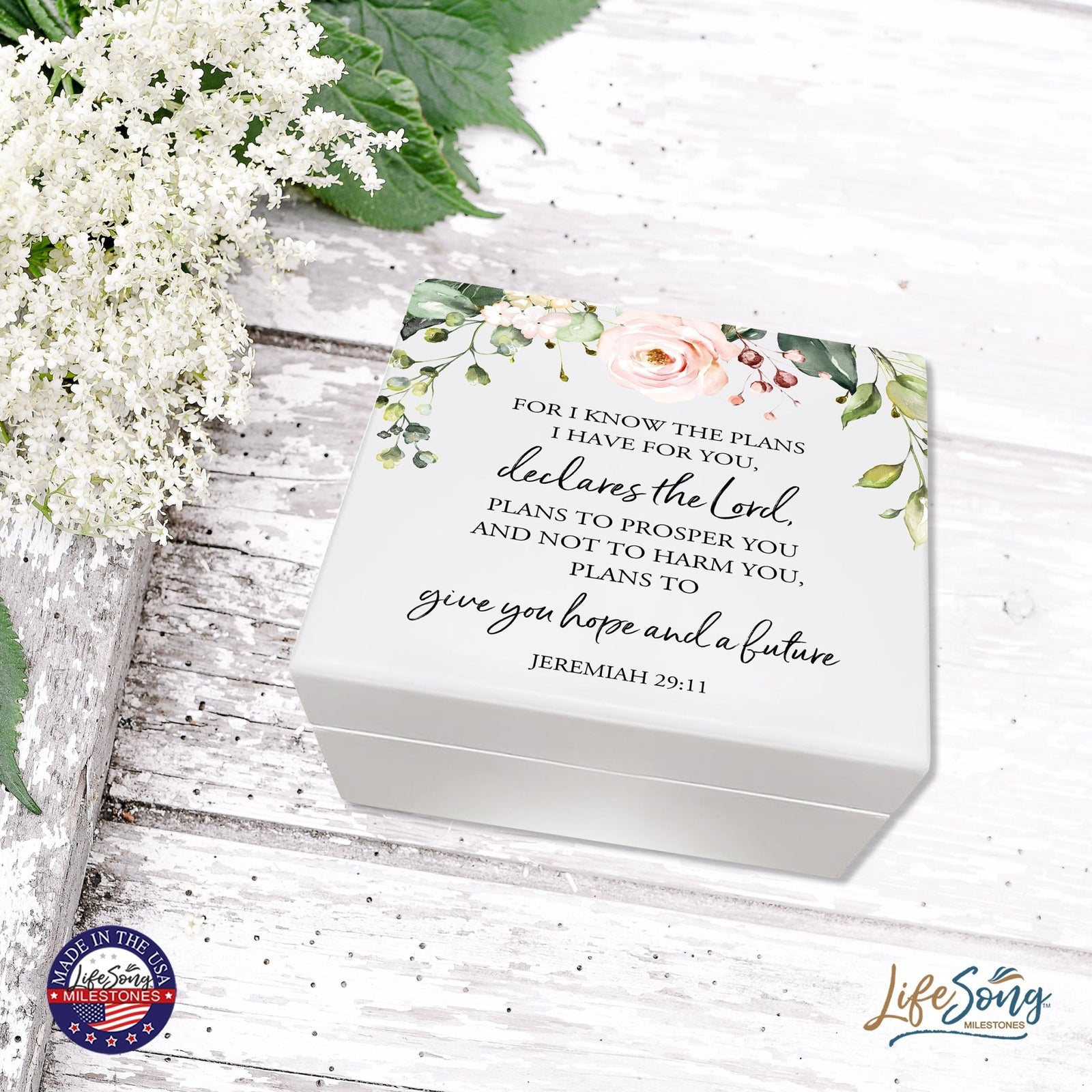 Modern Inspirational White Jewelry Keepsake Box for Children 6x5.5 - Give You Hope - LifeSong Milestones