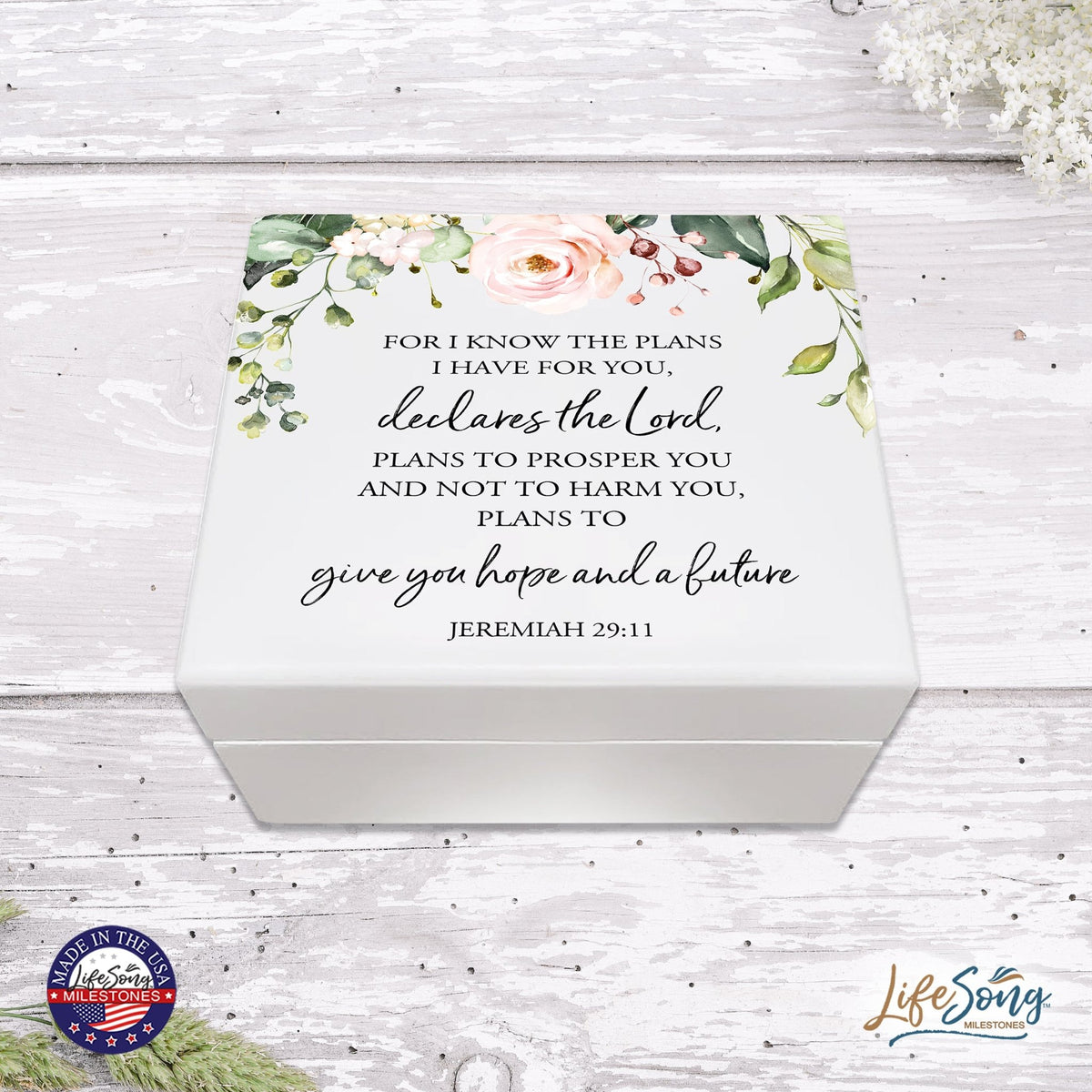 Modern Inspirational White Jewelry Keepsake Box for Children 6x5.5 - Give You Hope - LifeSong Milestones