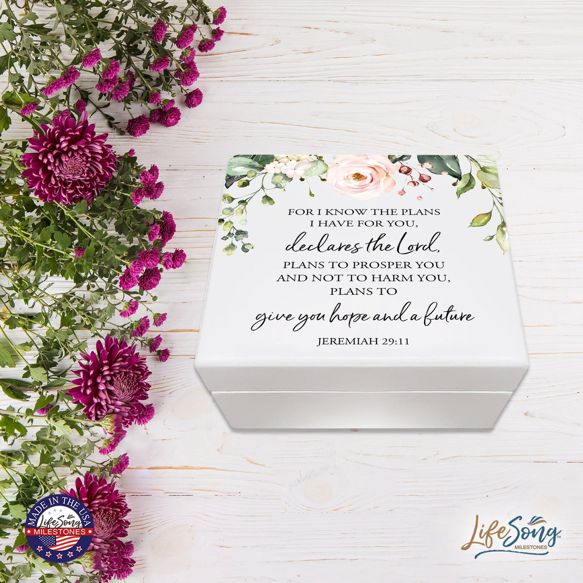 Modern Inspirational White Jewelry Keepsake Box for Children 6x5.5 - Give You Hope - LifeSong Milestones