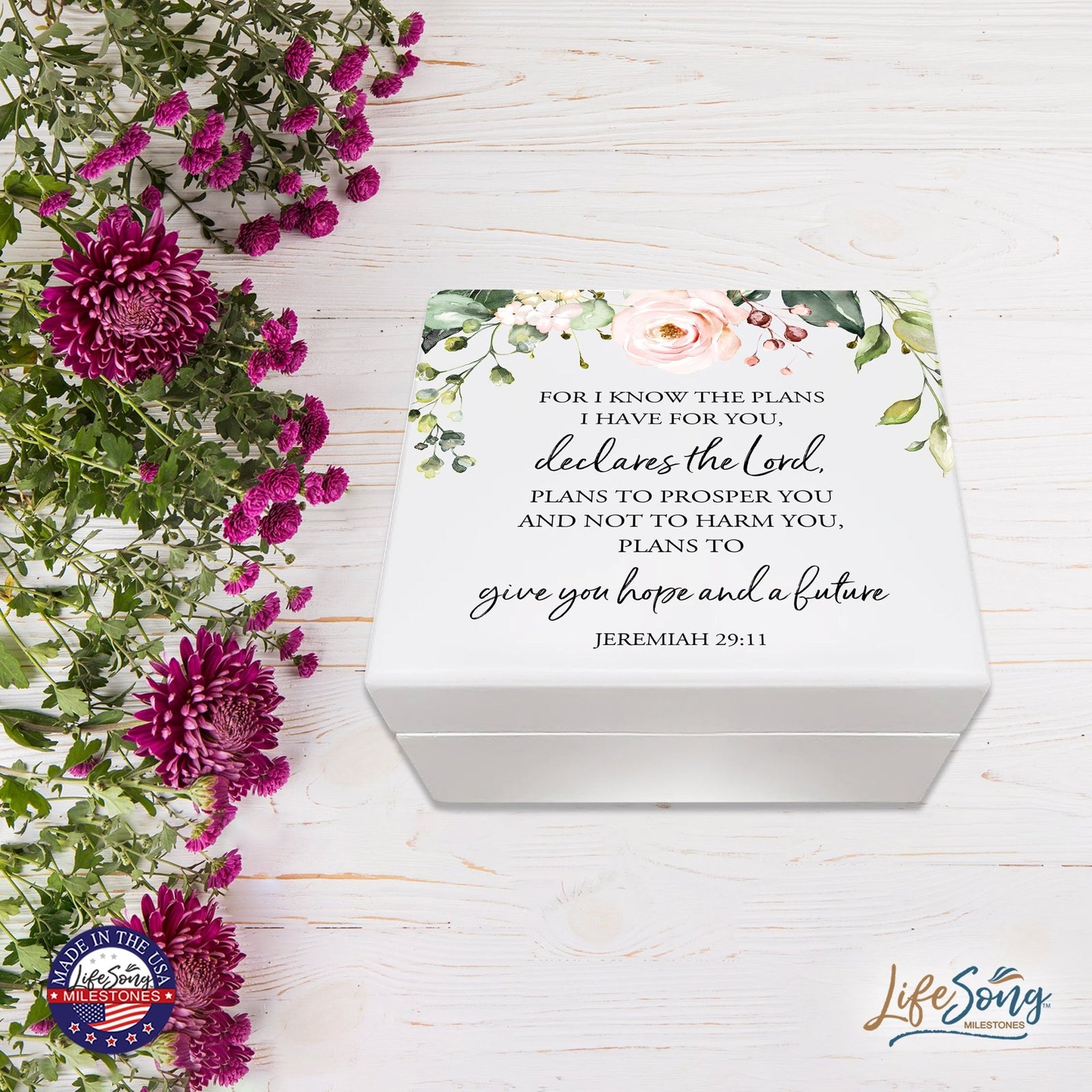 Modern Inspirational White Jewelry Keepsake Box for Children 6x5.5 - Give You Hope - LifeSong Milestones