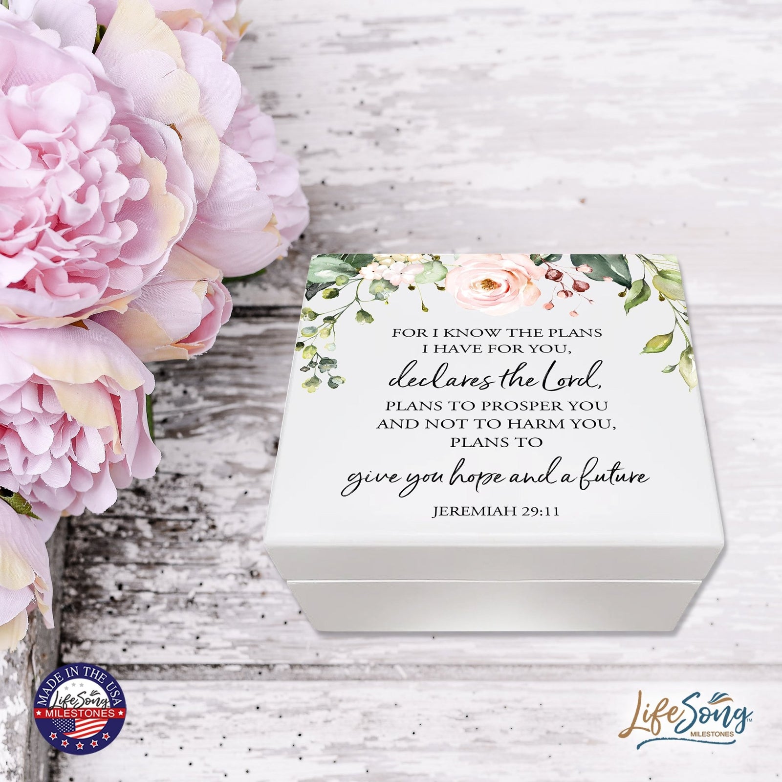 Modern Inspirational White Jewelry Keepsake Box for Children 6x5.5 - Give You Hope - LifeSong Milestones