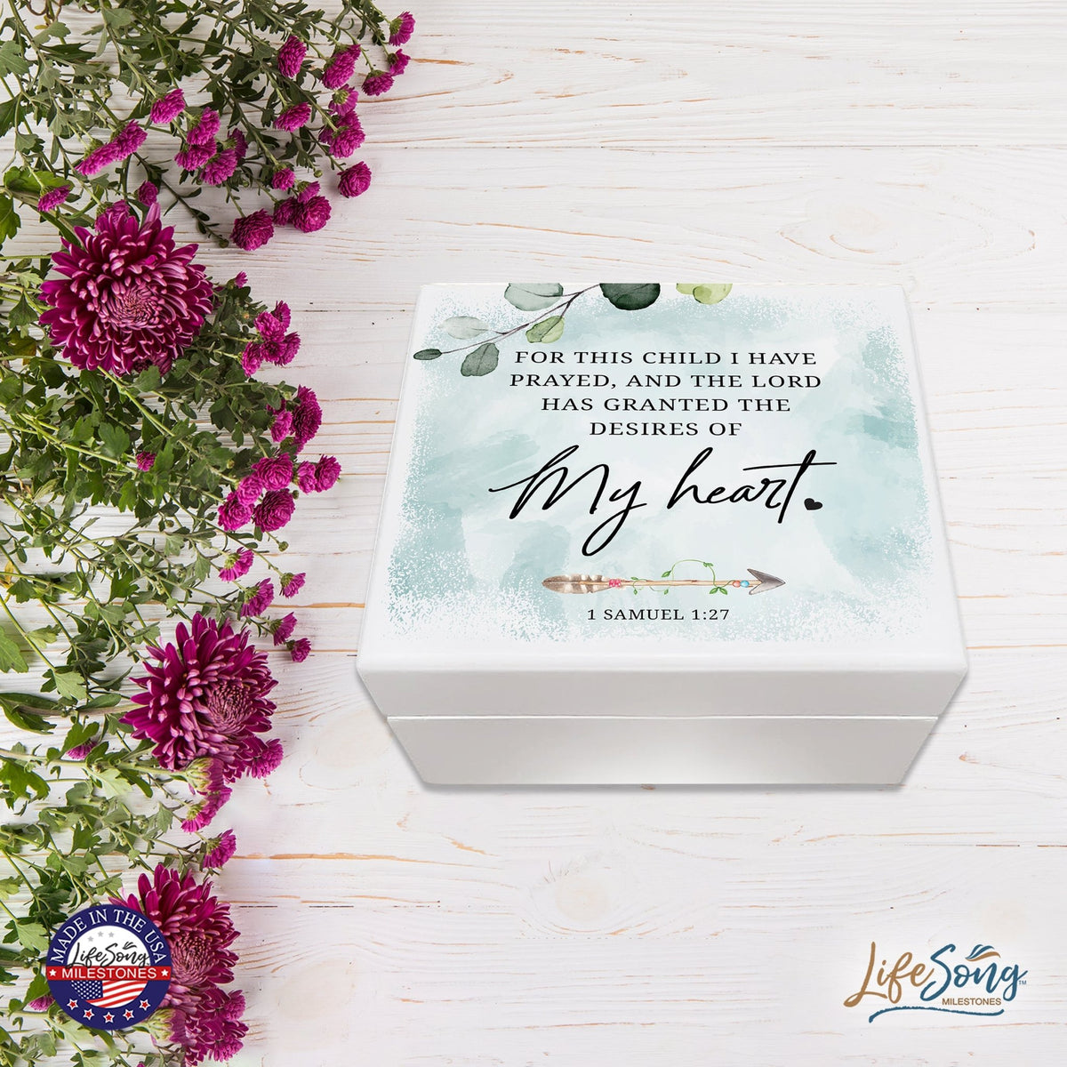 Modern Inspirational White Jewelry Keepsake Box for Children 6x5.5 - My Heart - LifeSong Milestones