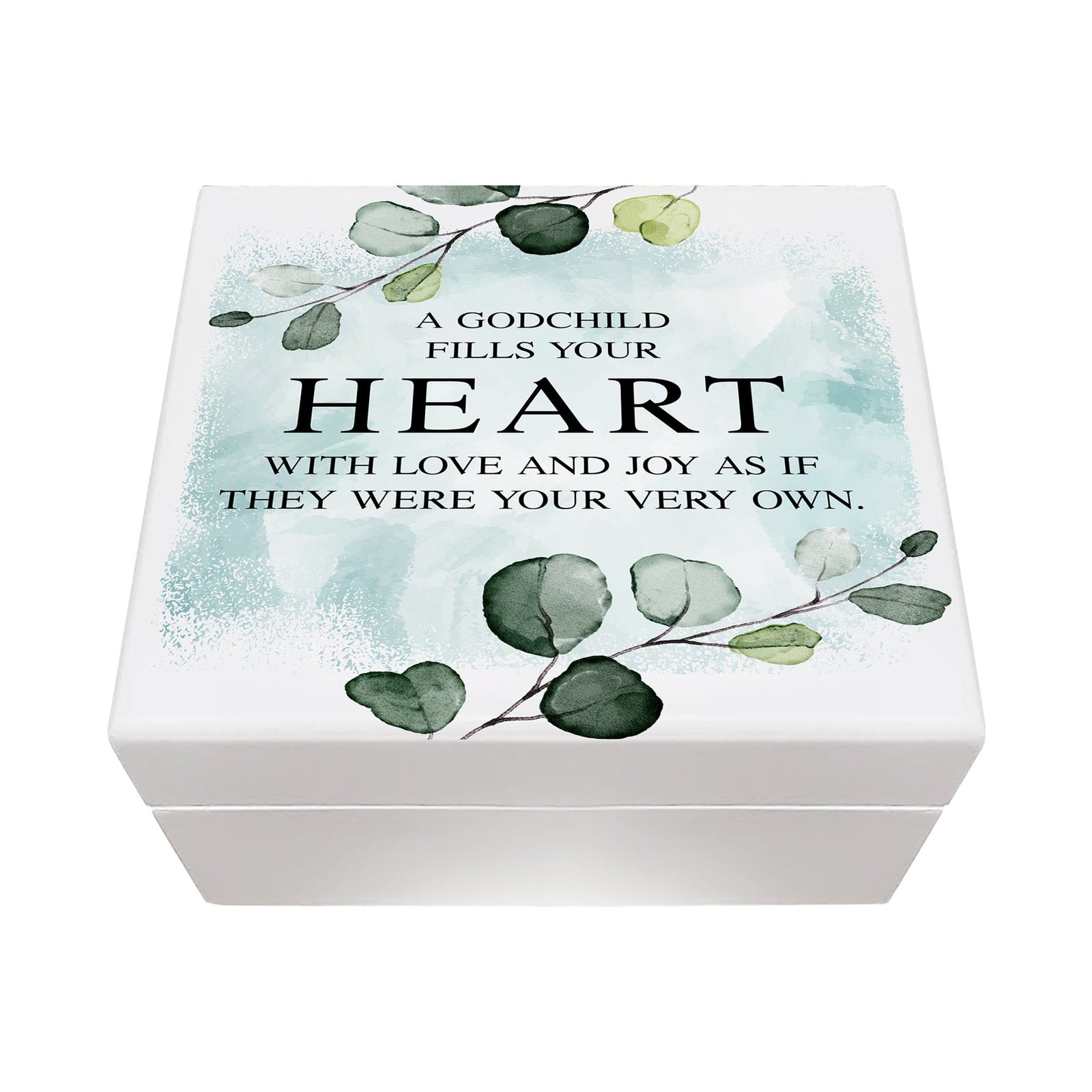 Modern Inspirational White Jewelry Keepsake Box for Godchildren 6x5.5 - A Godchild Fills Your Heart - LifeSong Milestones