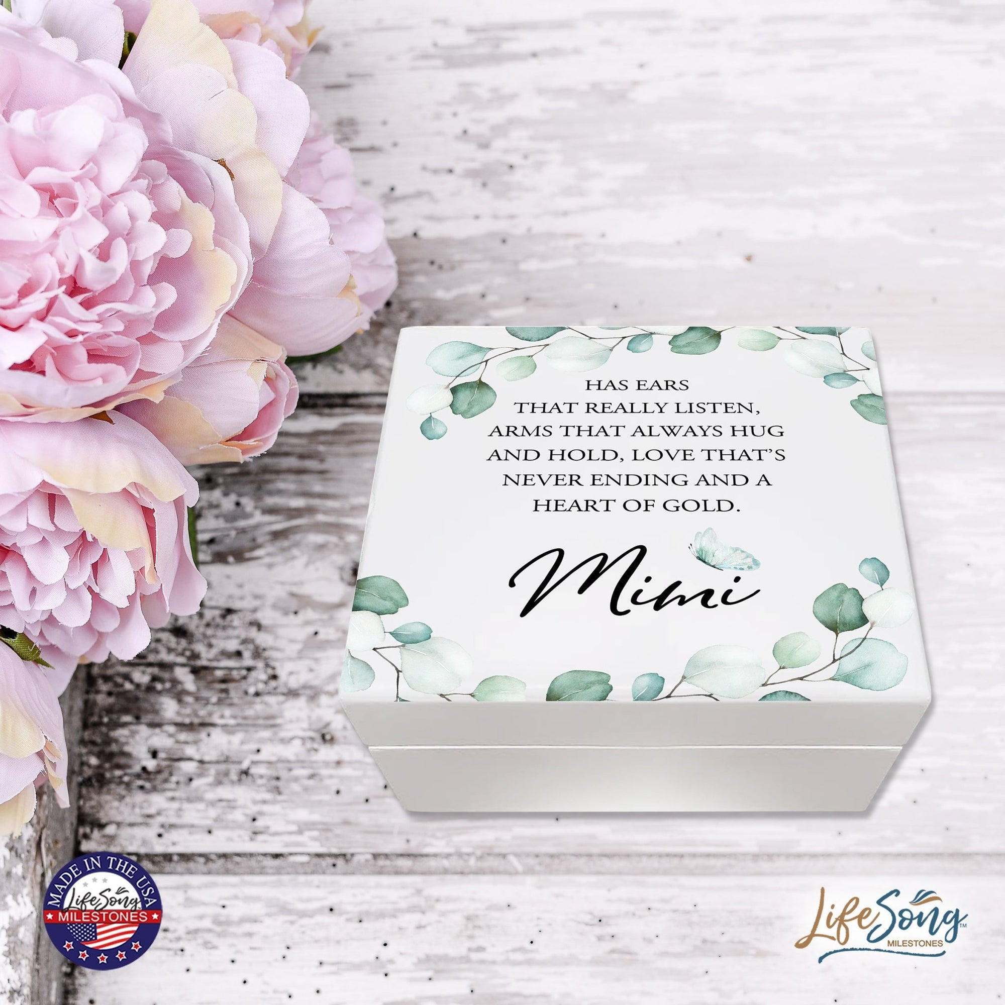 Modern Inspirational White Jewelry Keepsake Box for Mimi 6x5.5in - Ears That Listen - LifeSong Milestones