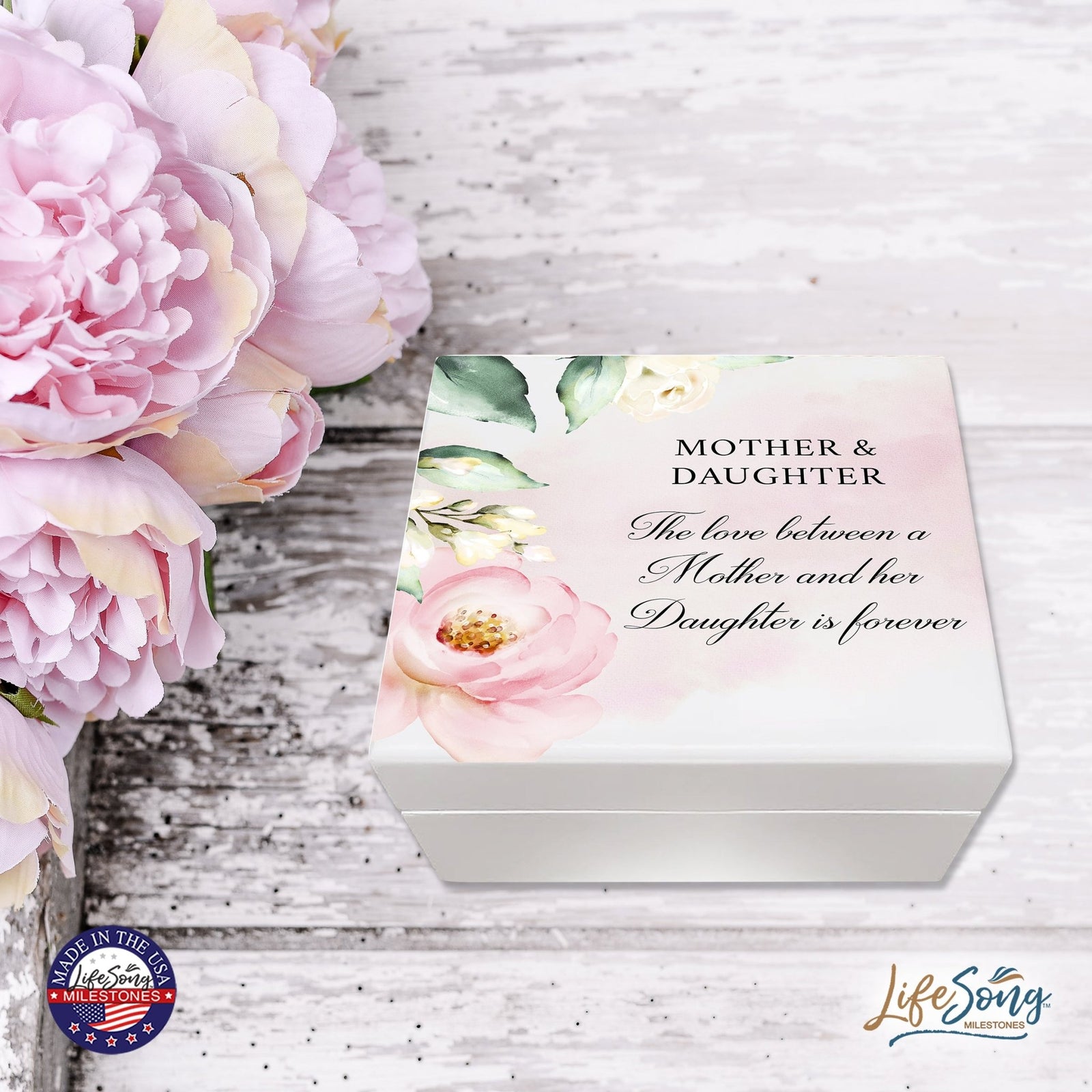 Modern Inspirational White Jewelry Keepsake Box for Mother 6x5.5 - Mother and Daughter - LifeSong Milestones