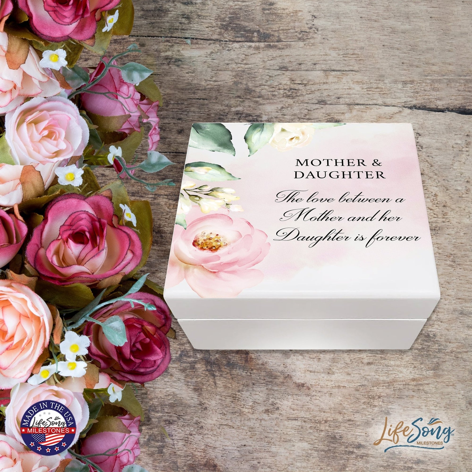 Modern Inspirational White Jewelry Keepsake Box for Mother 6x5.5 - Mother and Daughter - LifeSong Milestones