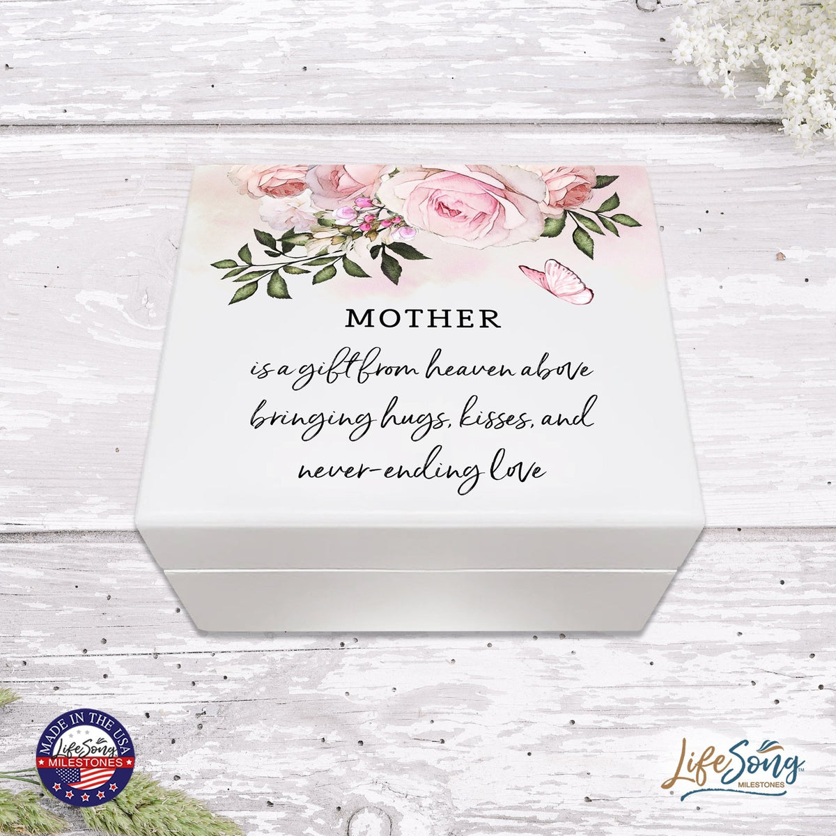 Modern Inspirational White Jewelry Keepsake Box for Mother 6x5.5 - Mother Is A Gift From Heaven - LifeSong Milestones