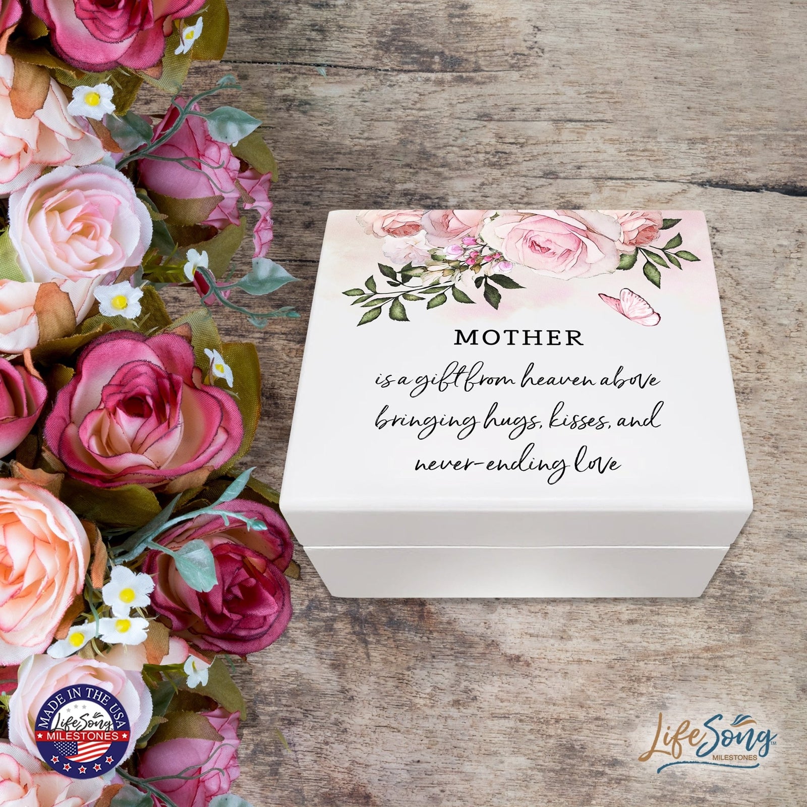 Modern Inspirational White Jewelry Keepsake Box for Mother 6x5.5 - Mother Is A Gift From Heaven - LifeSong Milestones