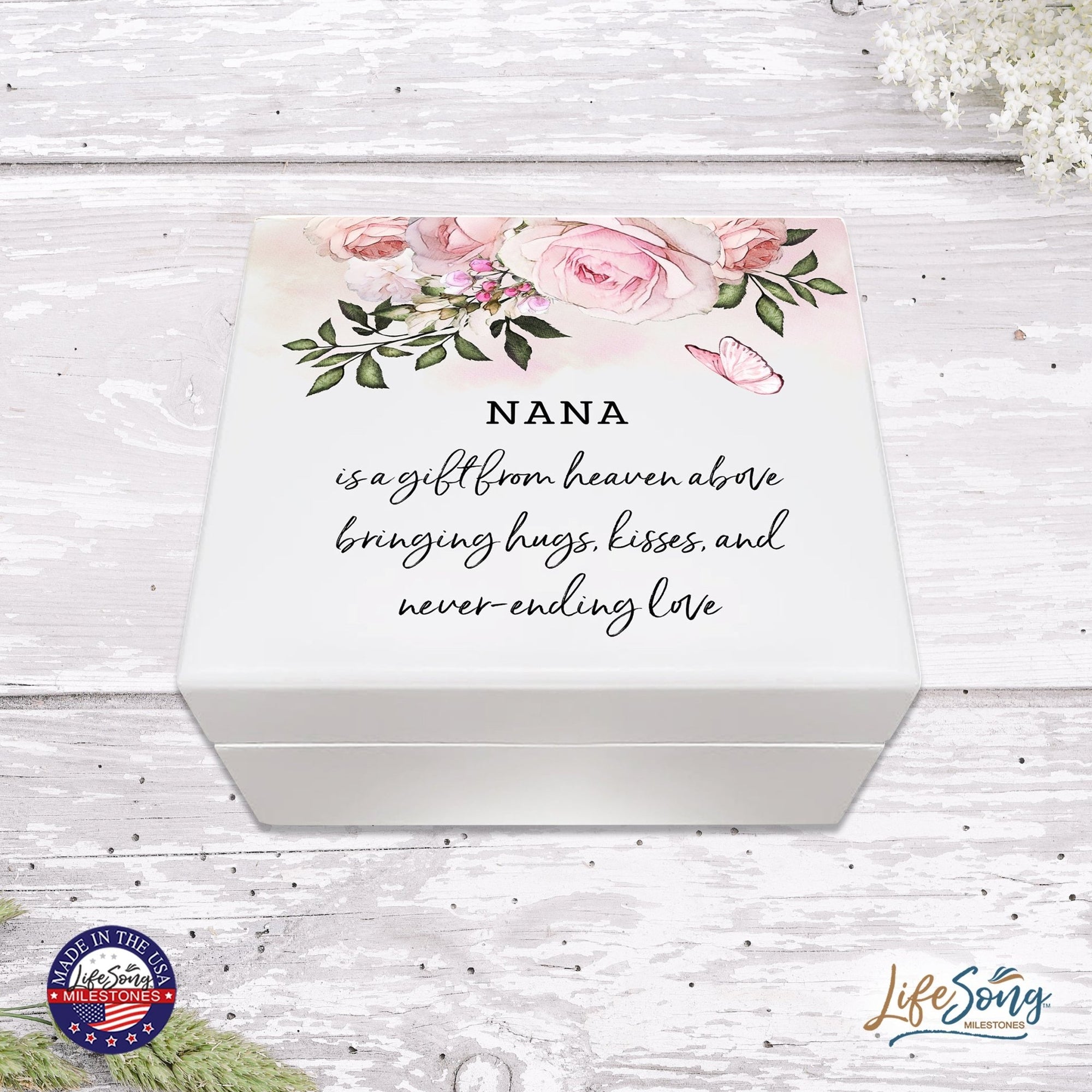 Modern Inspirational White Jewelry Keepsake Box for Nana 6x5.5 - A Gift From Heaven - LifeSong Milestones