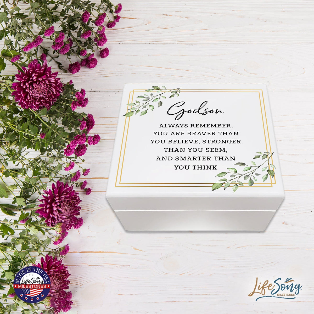 Lifesong Milestones Jewelry Keepsake Box with inset mirror for Godson