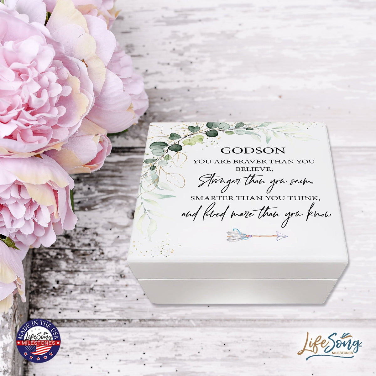 Lifesong Milestones Jewelry Keepsake Box with inset mirror for Godson
