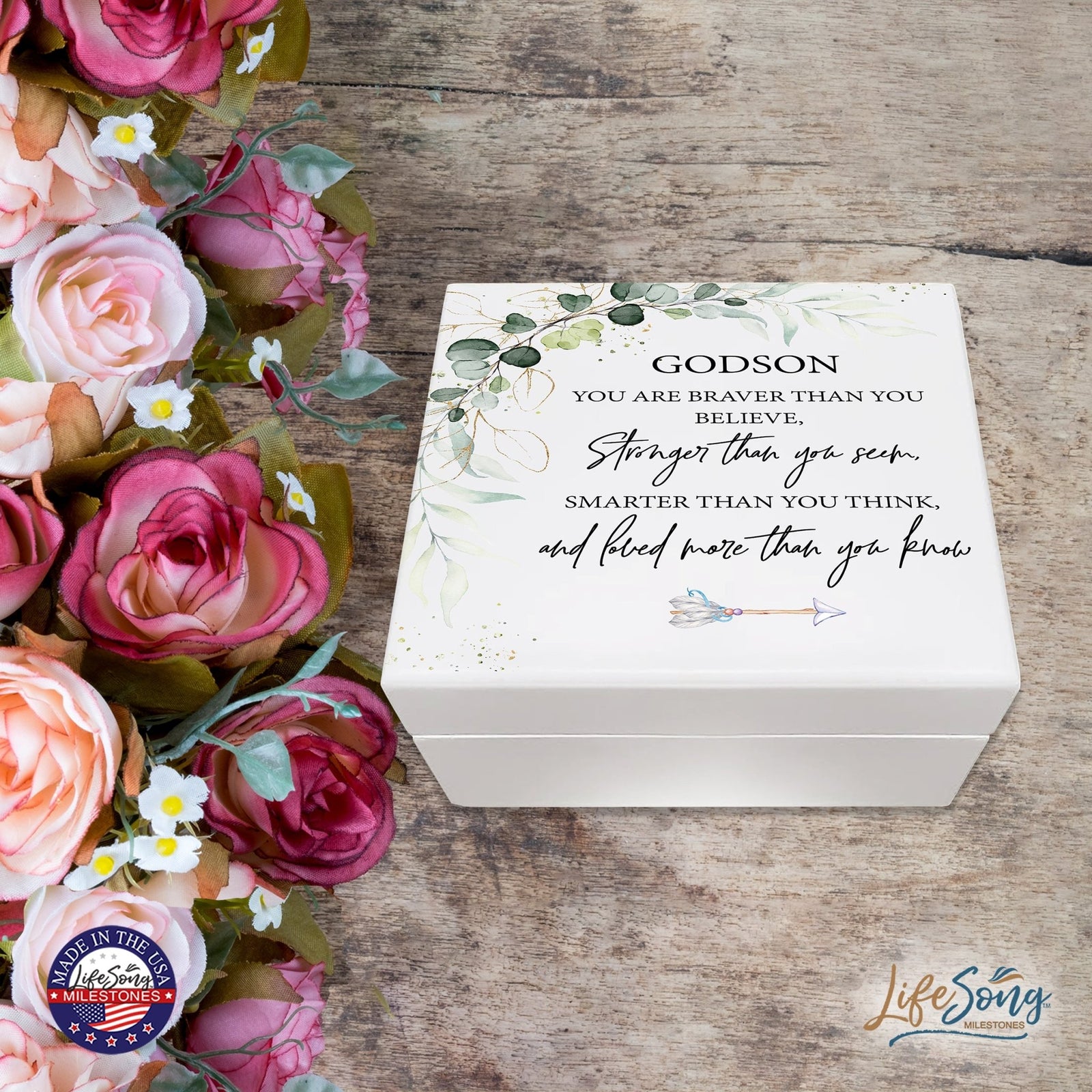 Lifesong Milestones Jewelry Keepsake Box with inset mirror for Godson
