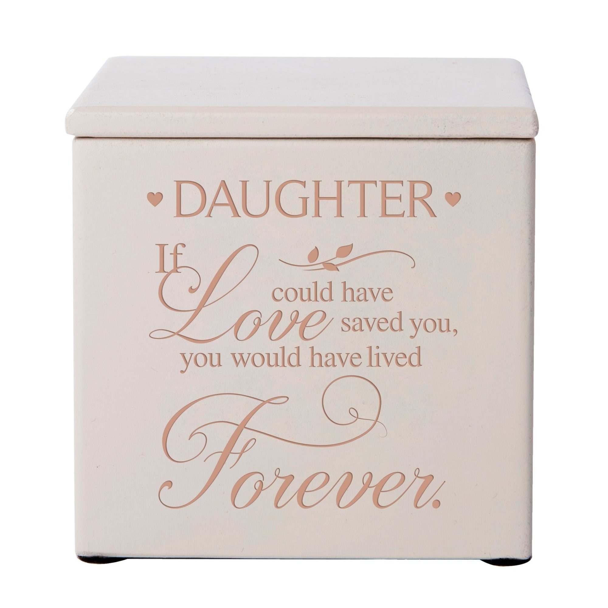 Modern Inspirational Wooden Cremation Urn Box 4.5x4.5in Holds 49 Cu Inches Of Human Ashes (If love could have saved Daughter) Funeral and Commemorative Keepsake - LifeSong Milestones