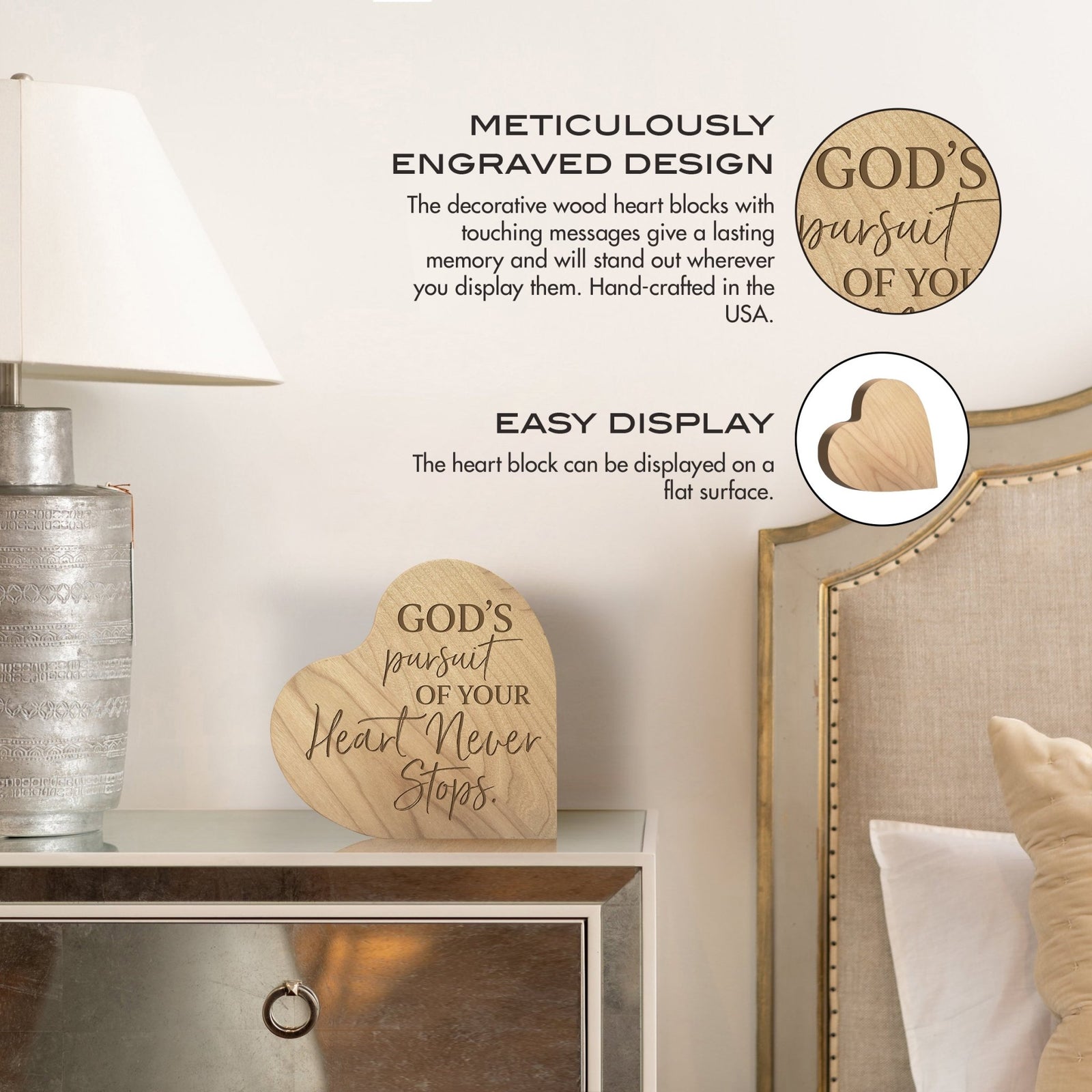 Modern Inspirational Wooden Heart Block For Home Décor - God’s Pursuit - LifeSong Milestones