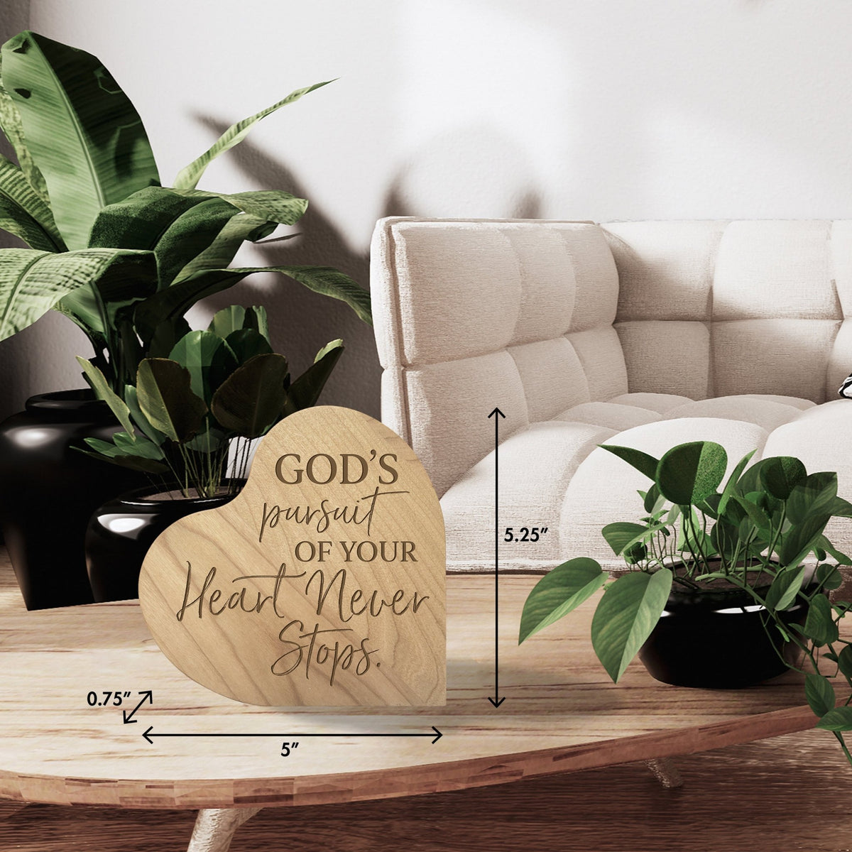 Modern Inspirational Wooden Heart Block For Home Décor - God’s Pursuit - LifeSong Milestones