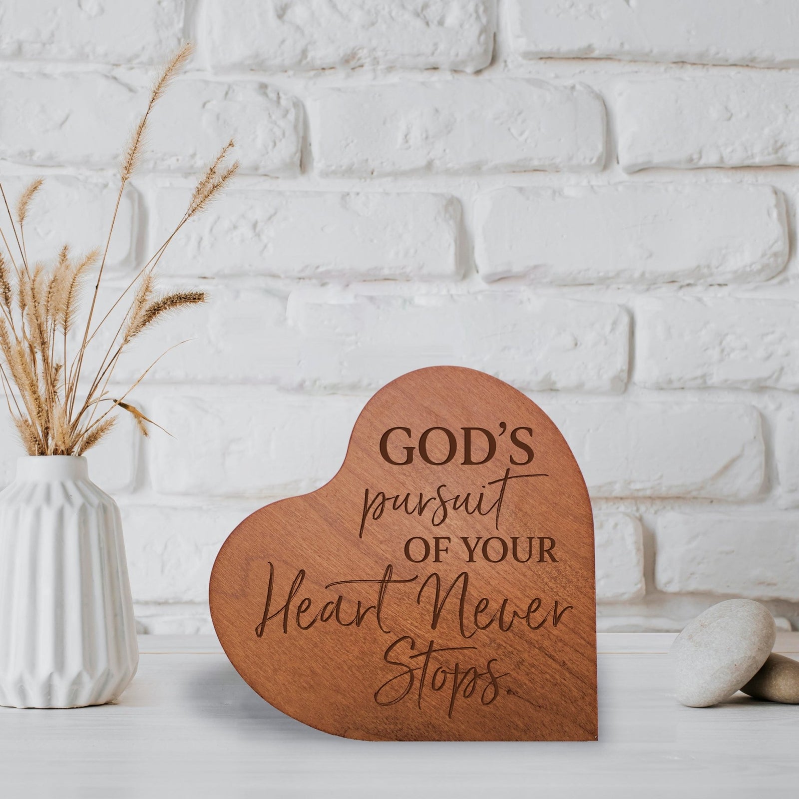 Modern Inspirational Wooden Heart Block For Home Décor - God’s Pursuit - LifeSong Milestones