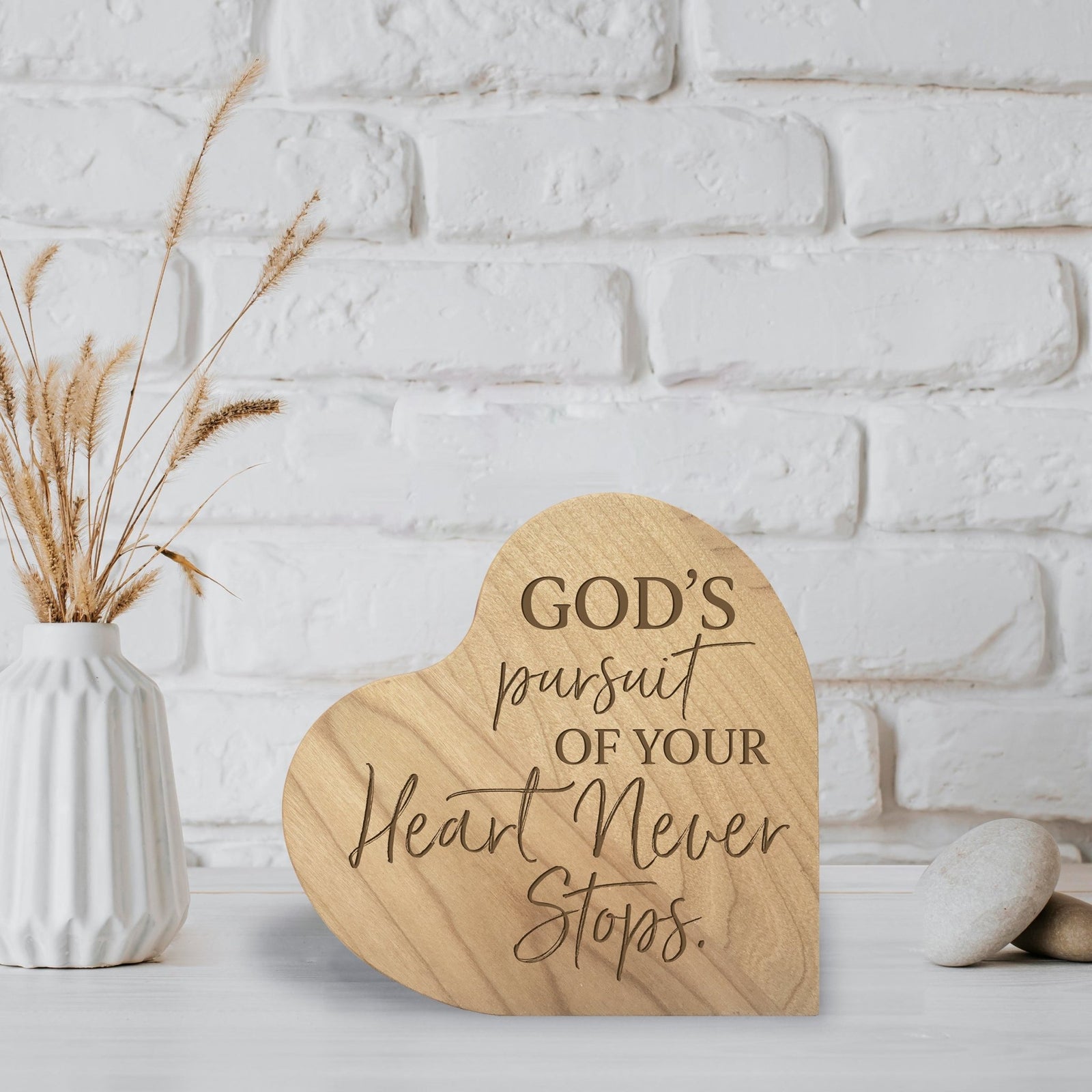 Modern Inspirational Wooden Heart Block For Home Décor - God’s Pursuit - LifeSong Milestones