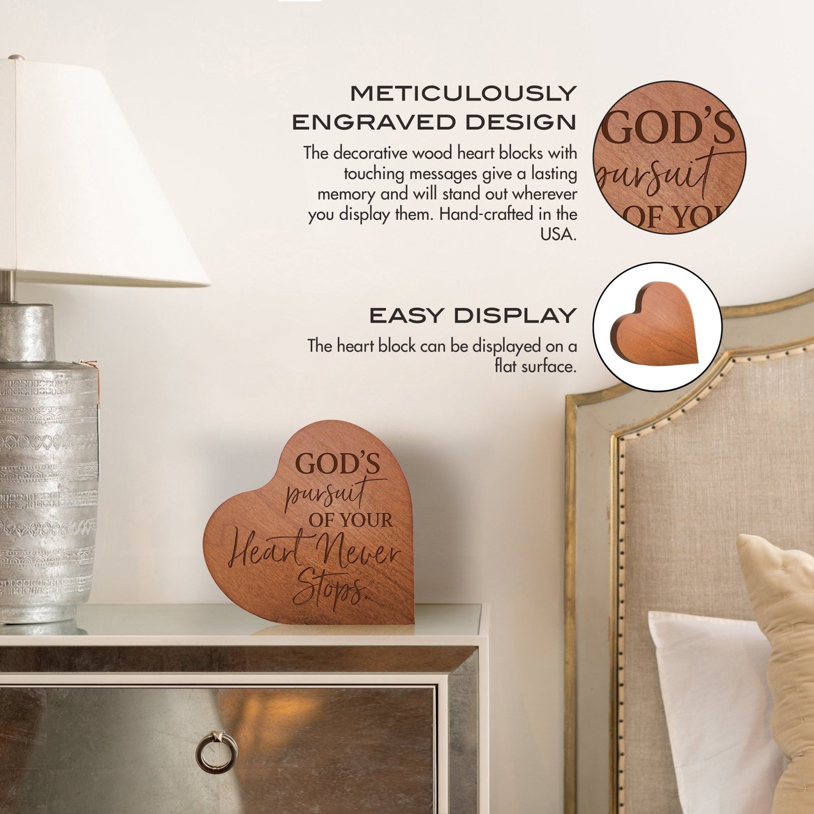 Modern Inspirational Wooden Heart Block For Home Décor - God’s Pursuit - LifeSong Milestones