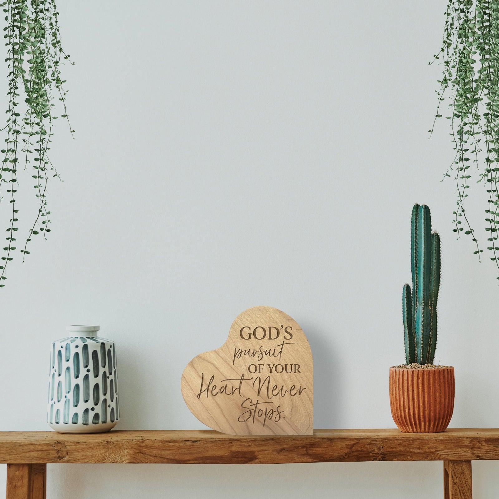 Modern Inspirational Wooden Heart Block For Home Décor - God’s Pursuit - LifeSong Milestones