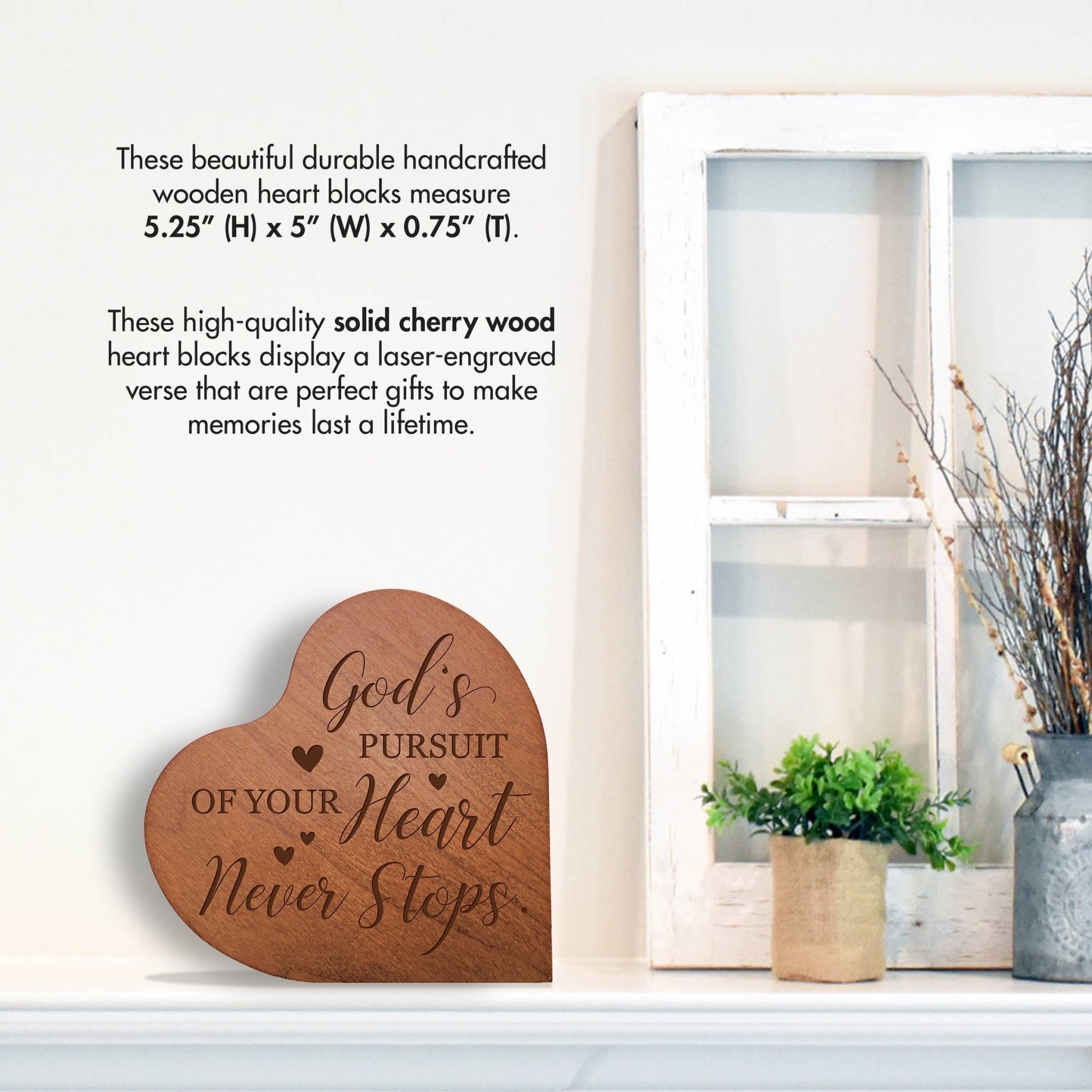 Modern Inspirational Wooden Heart Block For Home Décor - God’s Pursuit V2 - LifeSong Milestones