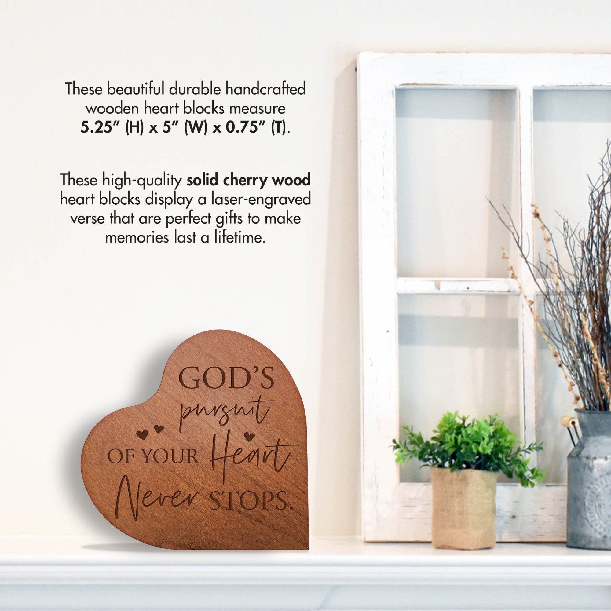 Modern Inspirational Wooden Heart Block For Home Décor - God’s Pursuit V3 - LifeSong Milestones