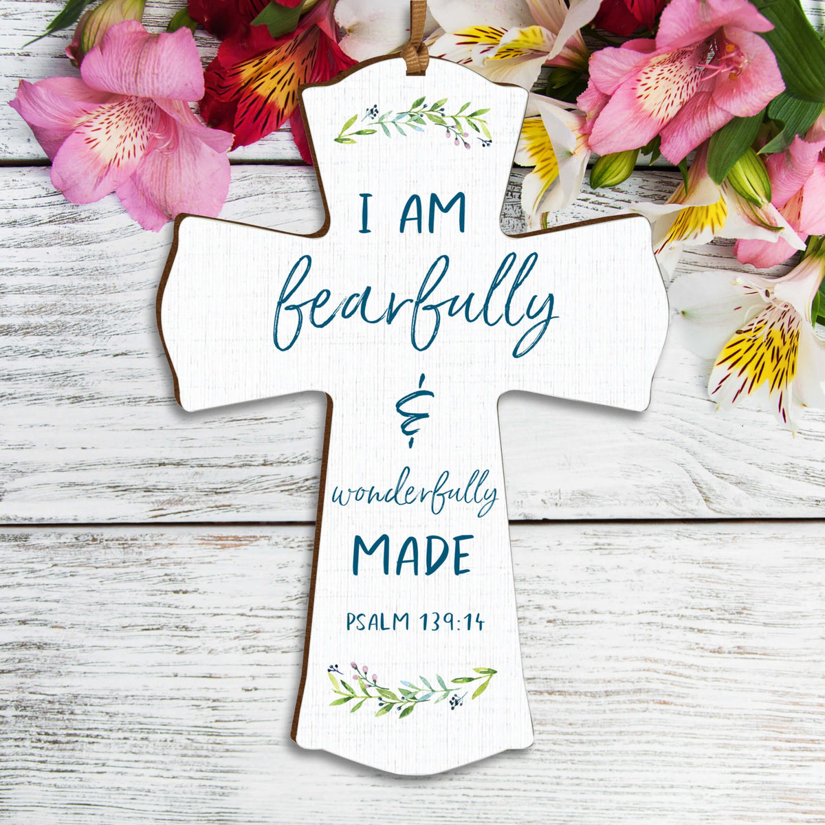 Modern Inspirational Wooden Mini Cross - I Am Fearfully - LifeSong Milestones