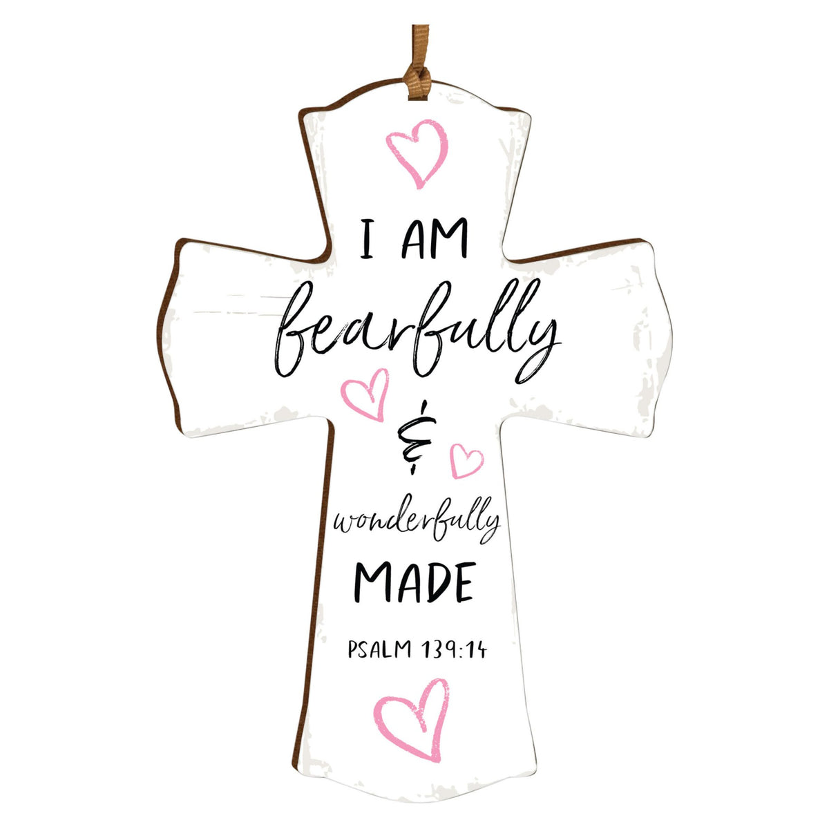 Modern Inspirational Wooden Mini Cross - I Am Fearfully - LifeSong Milestones