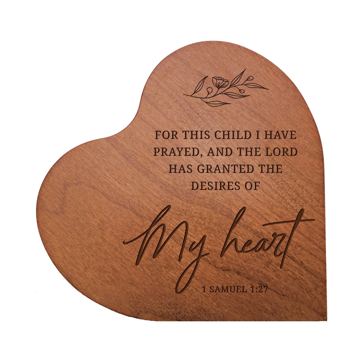 Modern Inspirational Wooden Solid Wood Heart Decoration 5x5.25 - For This Child, I Prayed - LifeSong Milestones