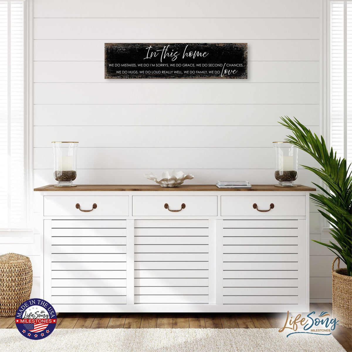 Modern Inspirational Wooden Wall Art Hanging Plaque 10x40 – In This Home – for Family and Home Decoration - LifeSong Milestones