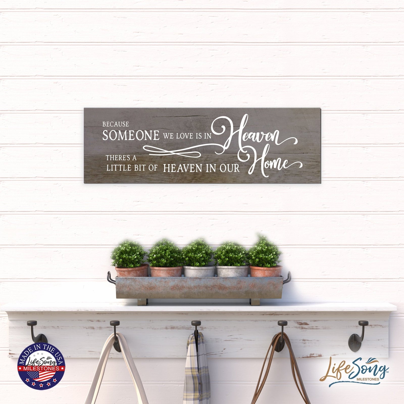 Modern Inspirational Wooden Wall Art Hanging Plaque 22.5x6 - Because Someone We Love - for Family and Home Decorations - LifeSong Milestones