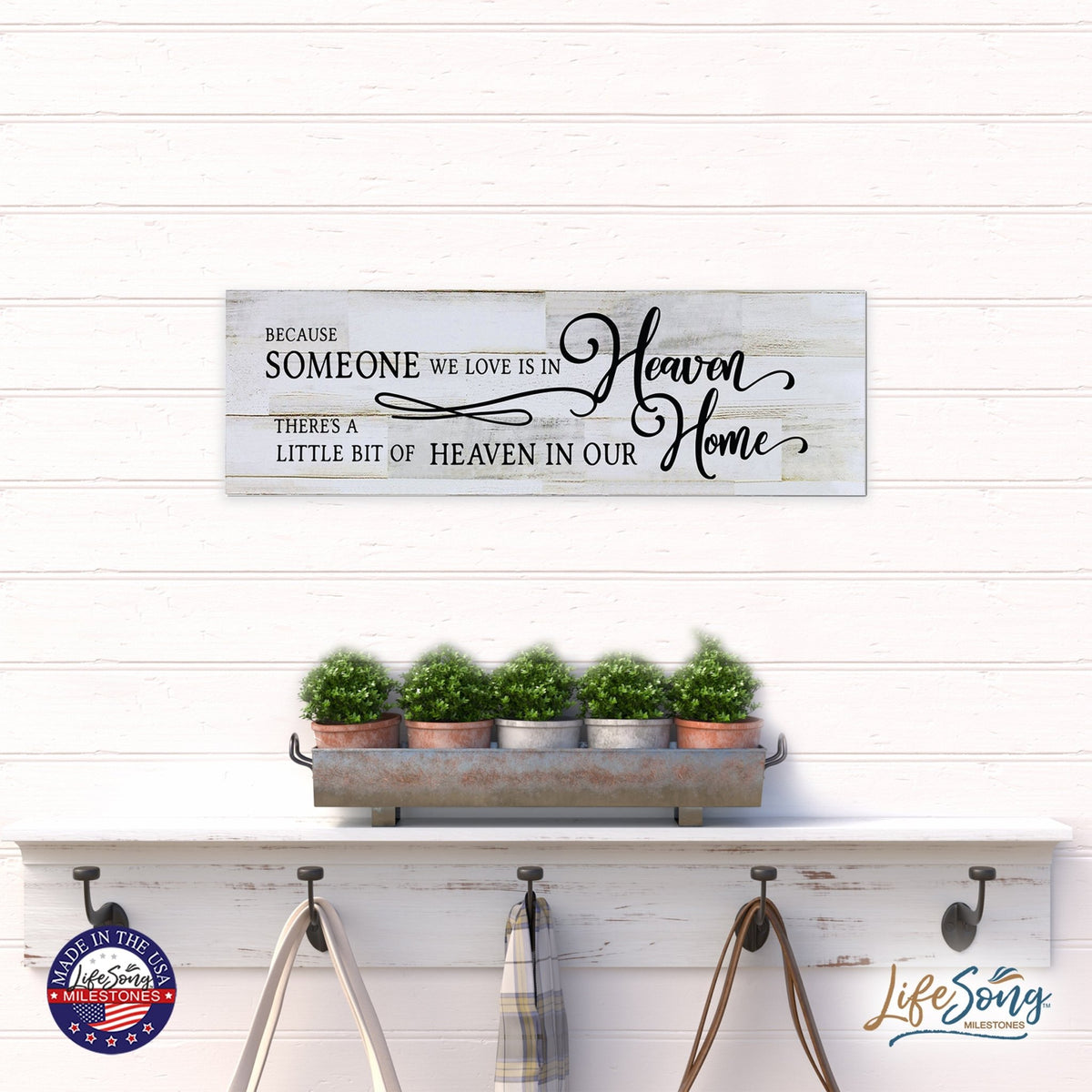 Modern Inspirational Wooden Wall Art Hanging Plaque 22.5x6 - Because Someone We Love - for Family and Home Decorations - LifeSong Milestones