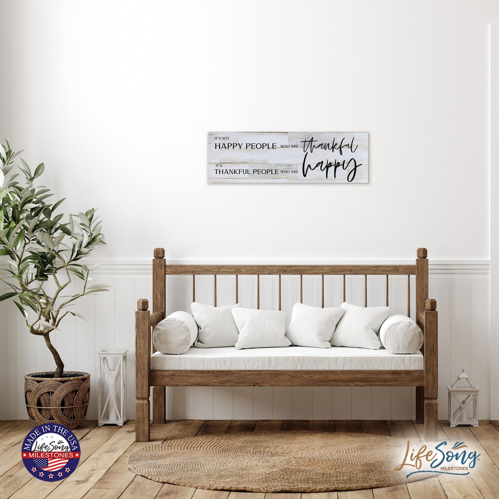 Modern Inspirational Wooden Wall Art Hanging Plaque 22.5x6 - It’s Not Happy People - for Family and Home Decorations - LifeSong Milestones