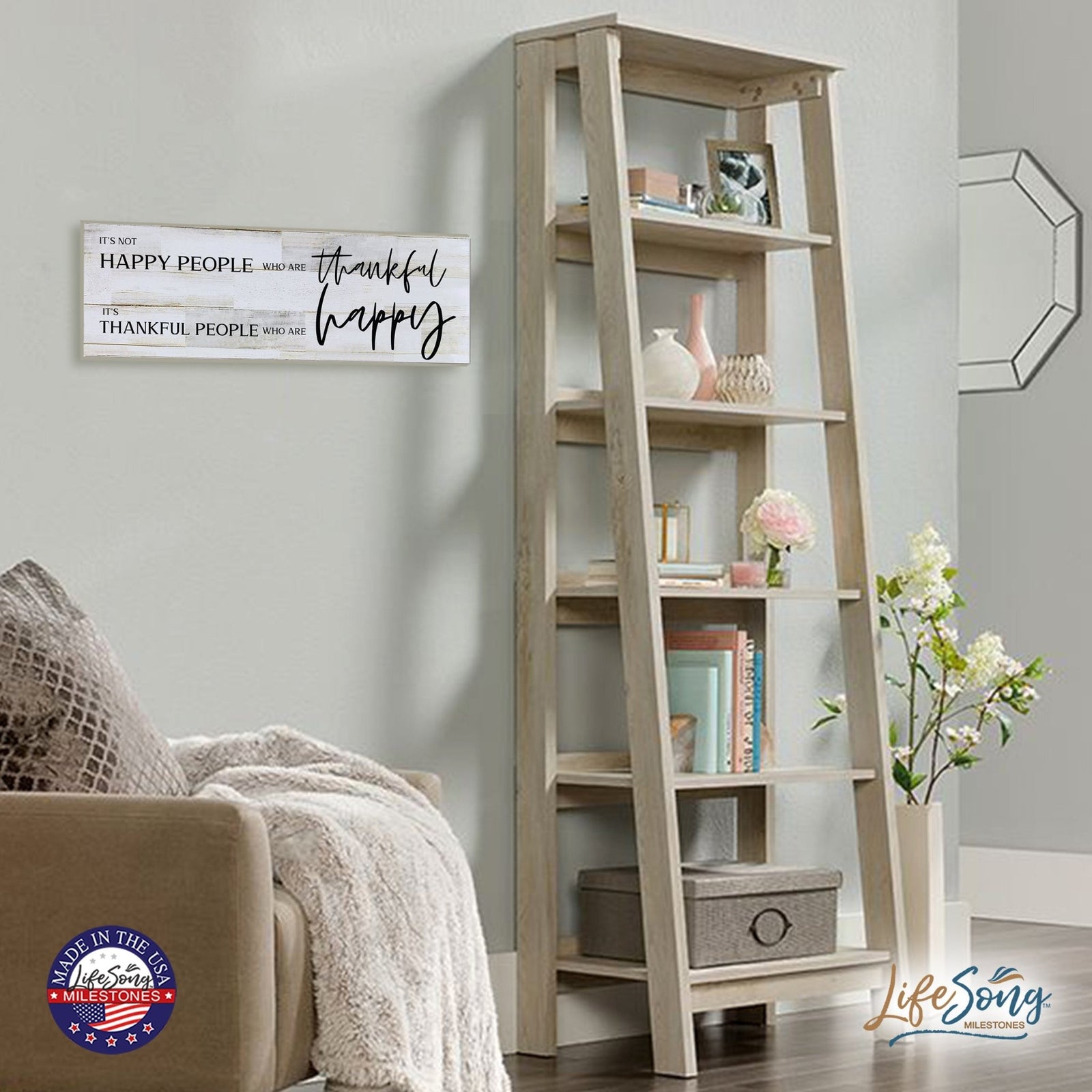 Modern Inspirational Wooden Wall Art Hanging Plaque 22.5x6 - It’s Not Happy People - for Family and Home Decorations - LifeSong Milestones