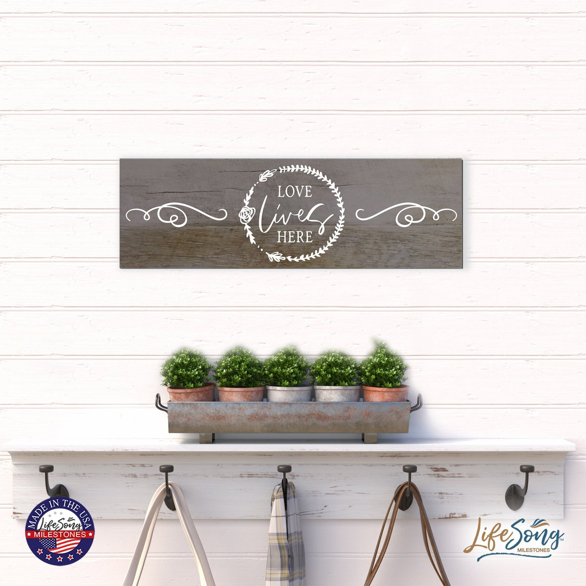 Modern Inspirational Wooden Wall Art Hanging Plaque 22.5x6 - Love Live Here - for Family and Home Decorations - LifeSong Milestones