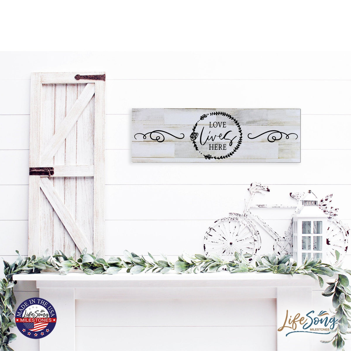 Modern Inspirational Wooden Wall Art Hanging Plaque 22.5x6 - Love Live Here - for Family and Home Decorations - LifeSong Milestones