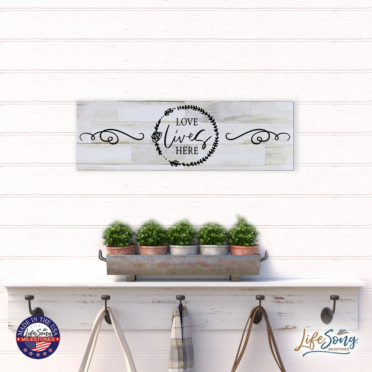 Modern Inspirational Wooden Wall Art Hanging Plaque 22.5x6 - Love Live Here - for Family and Home Decorations - LifeSong Milestones