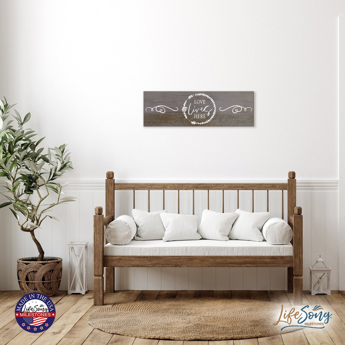 Modern Inspirational Wooden Wall Art Hanging Plaque 22.5x6 - Love Live Here - for Family and Home Decorations - LifeSong Milestones