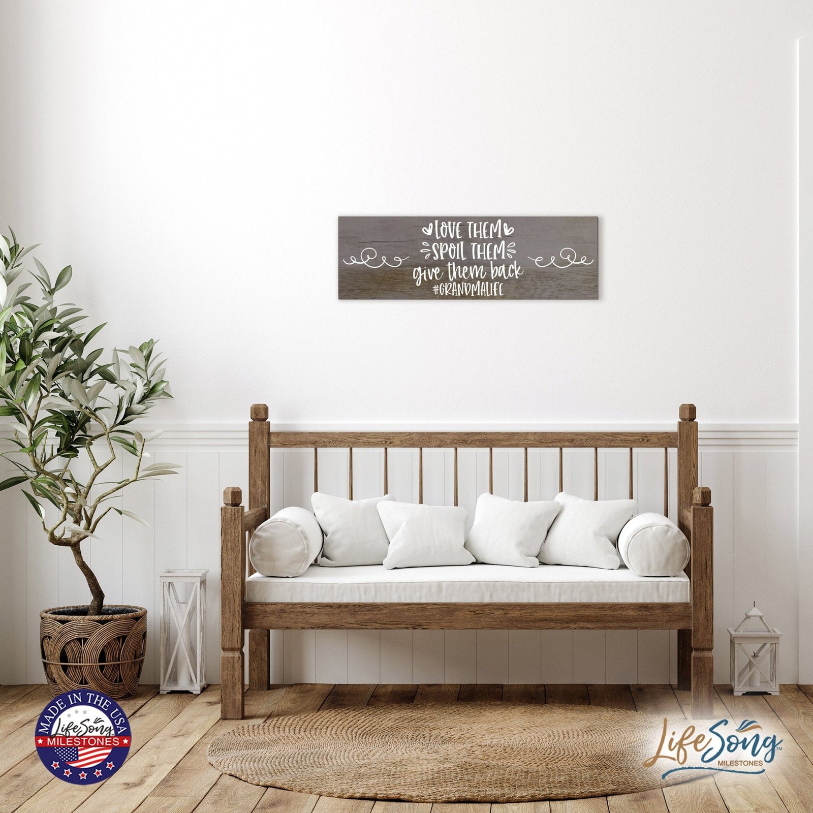 Modern Inspirational Wooden Wall Art Hanging Plaque 22.5x6 - Love Them Spoil - for Family and Home Decorations - LifeSong Milestones