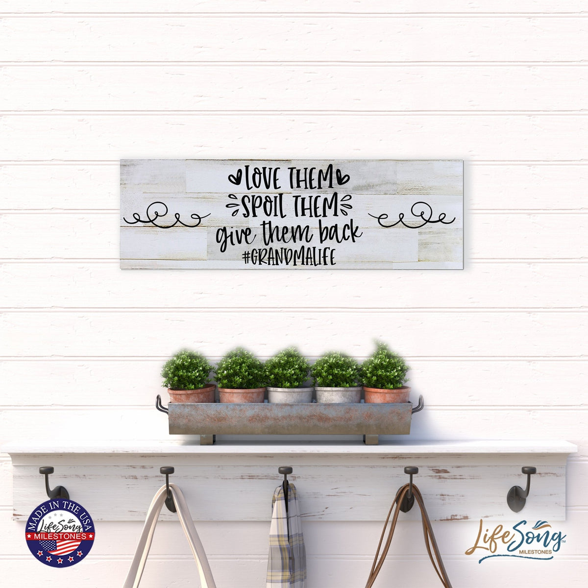 Modern Inspirational Wooden Wall Art Hanging Plaque 22.5x6 - Love Them Spoil - for Family and Home Decorations - LifeSong Milestones