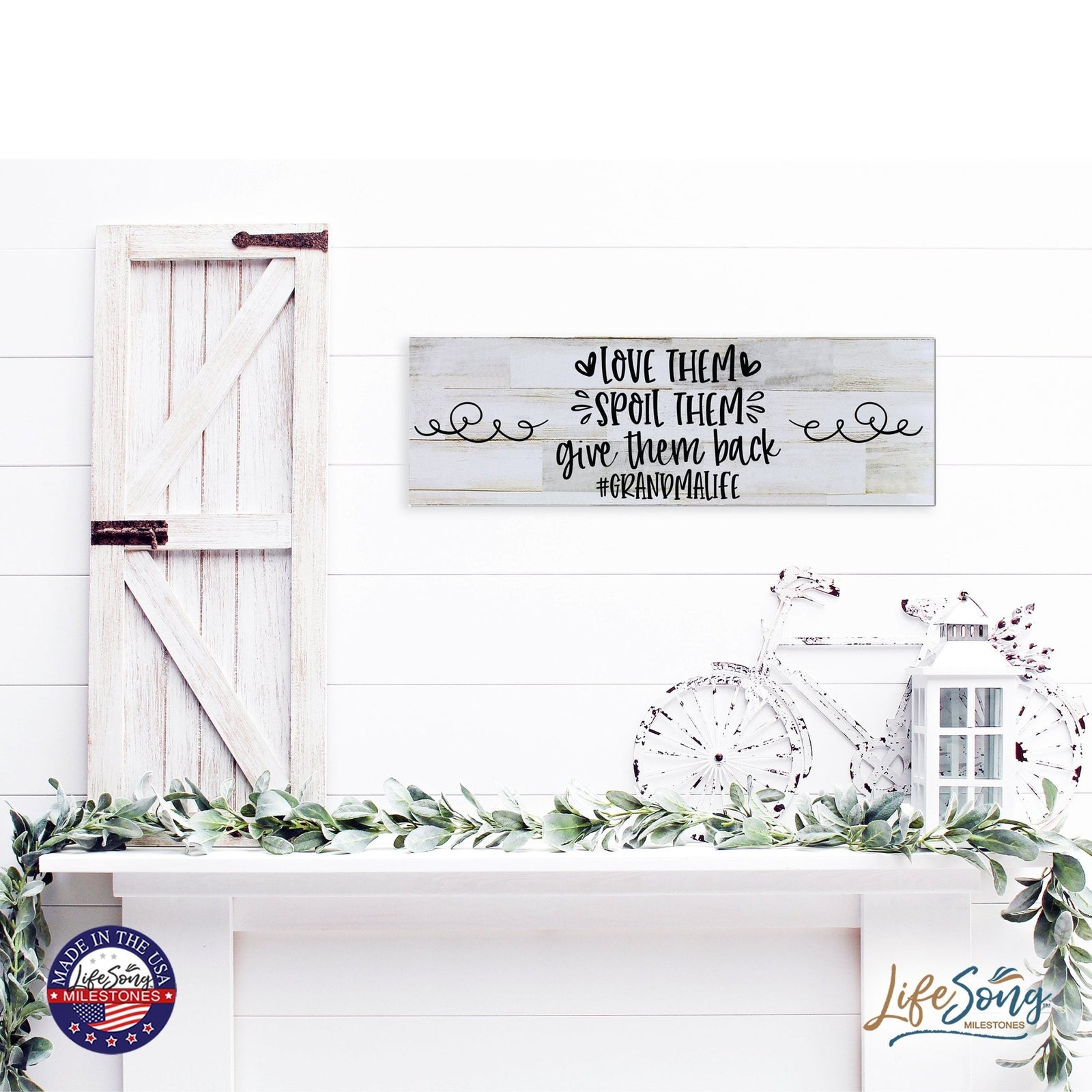 Modern Inspirational Wooden Wall Art Hanging Plaque 22.5x6 - Love Them Spoil - for Family and Home Decorations - LifeSong Milestones