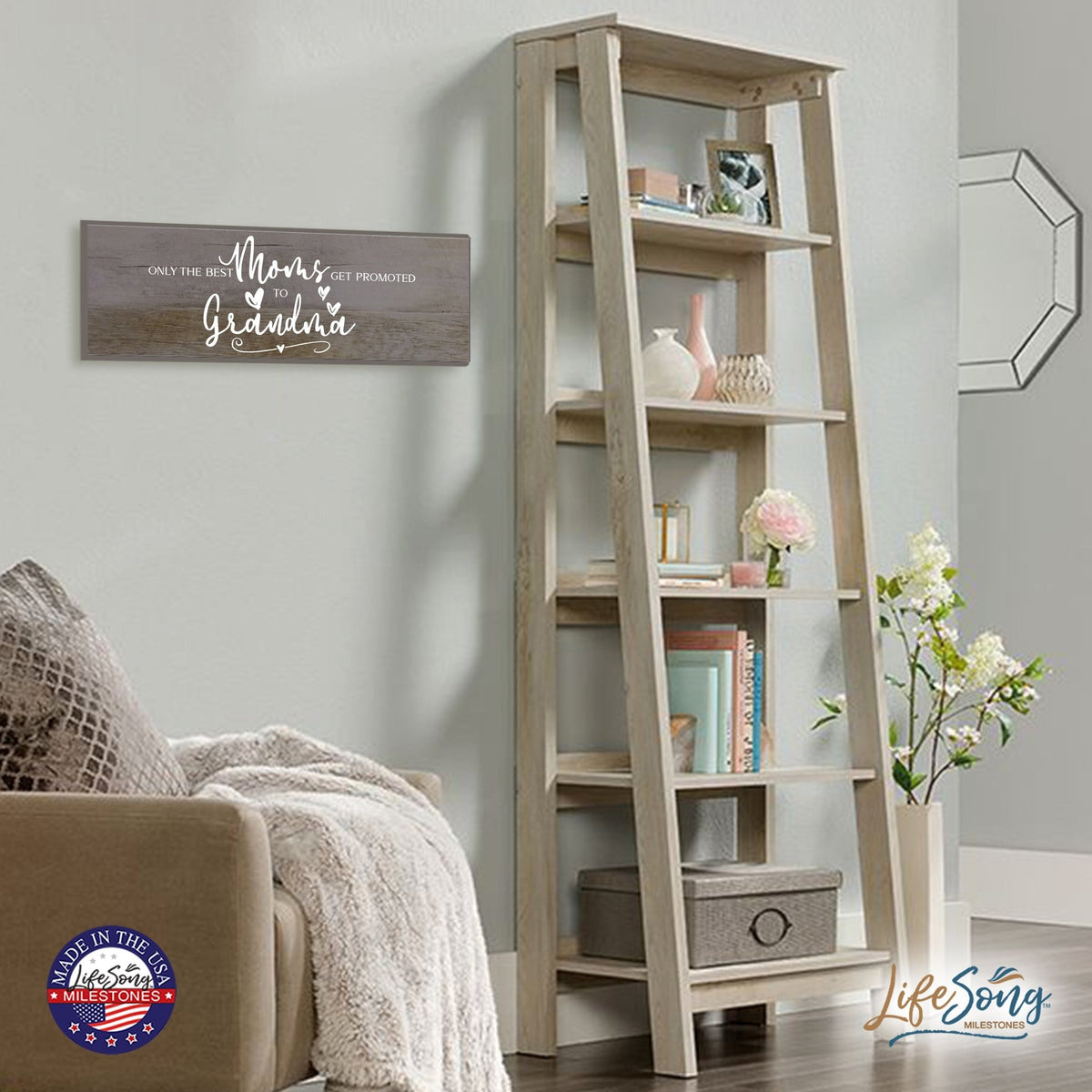 Modern Inspirational Wooden Wall Art Hanging Plaque 22.5x6 - Only The Best Moms - for Family and Home Decorations - LifeSong Milestones