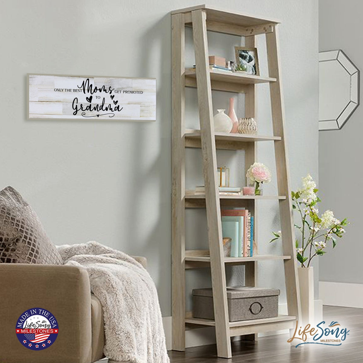 Modern Inspirational Wooden Wall Art Hanging Plaque 22.5x6 - Only The Best Moms - for Family and Home Decorations - LifeSong Milestones