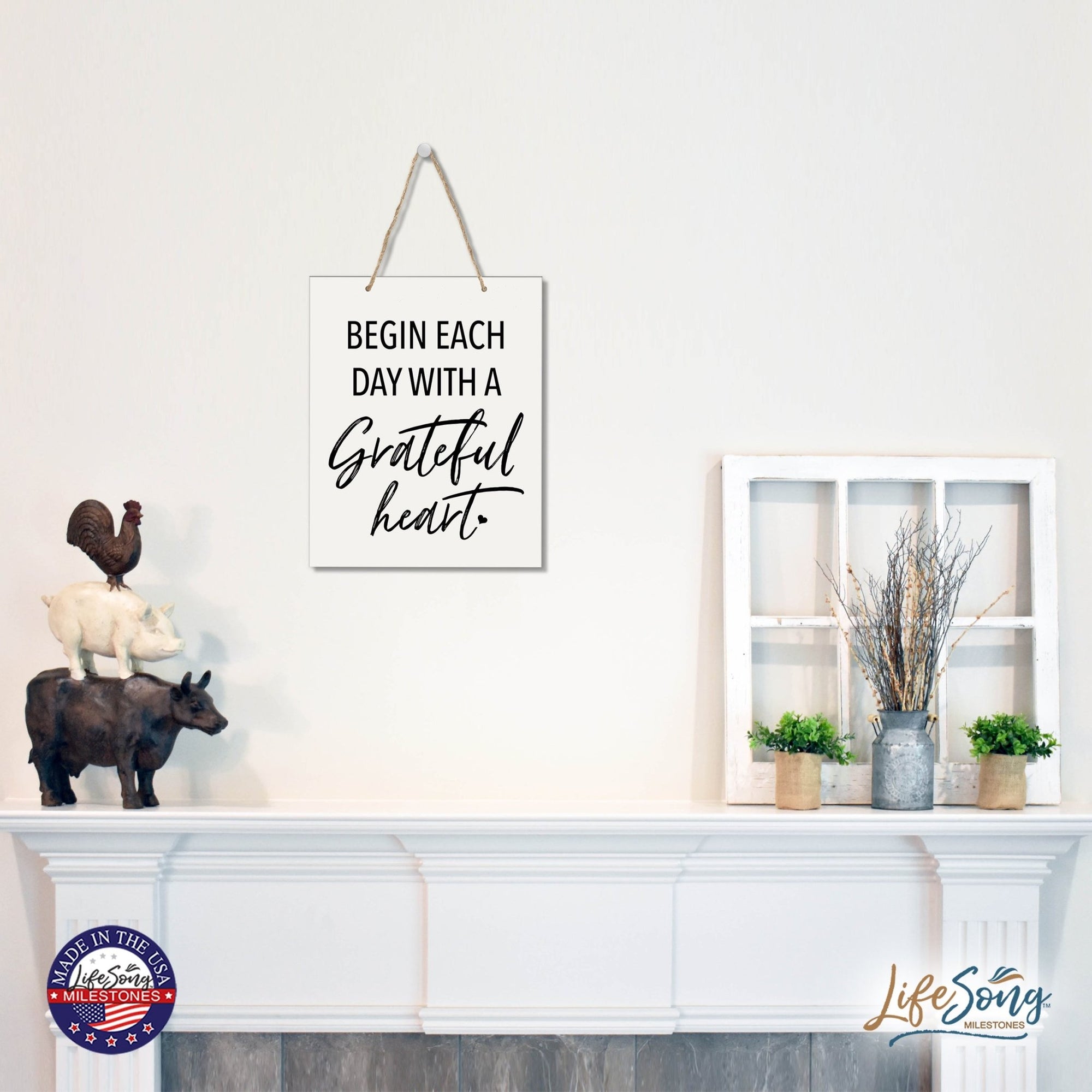 Modern Inspirational Wooden Wall Art Hanging Sign 12x15in - Begin Each Day - For Family And Home Decorations - LifeSong Milestones